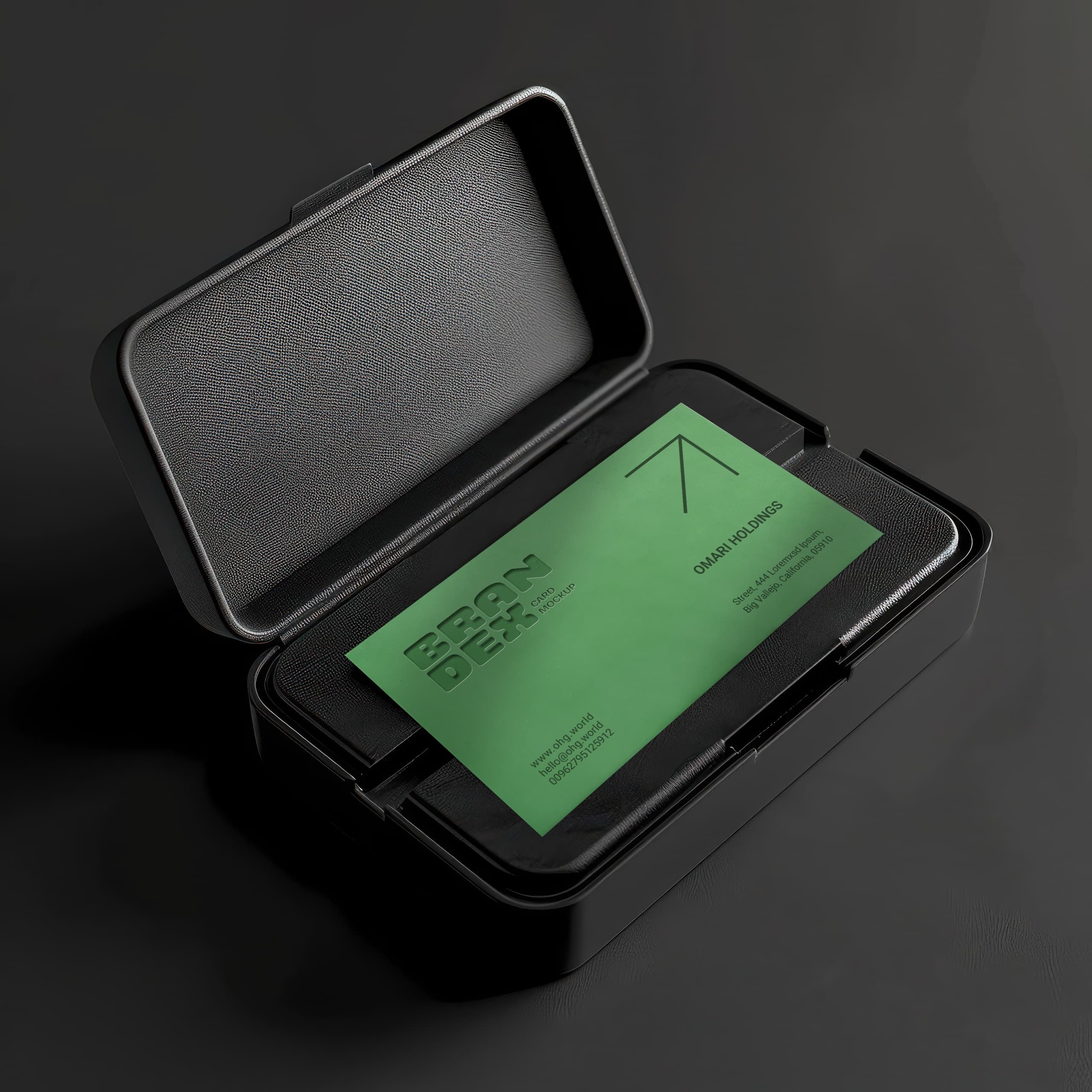 Sleek green business card holder mockup