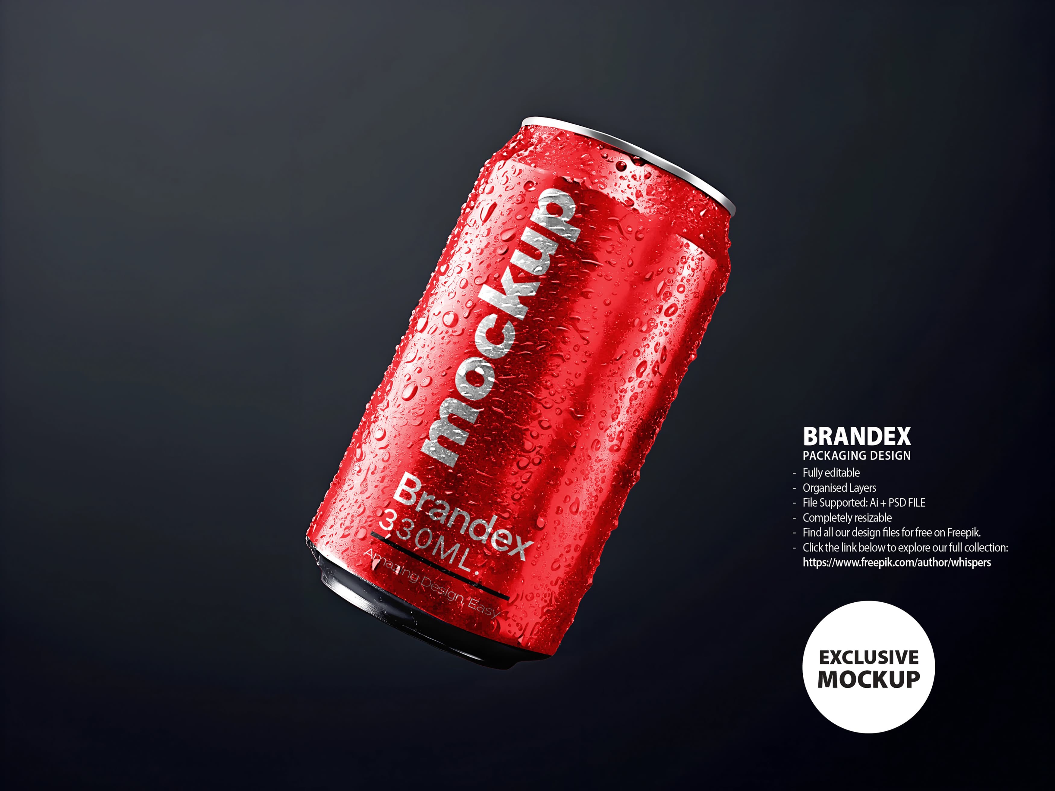 Red soda can with water droplets mockup