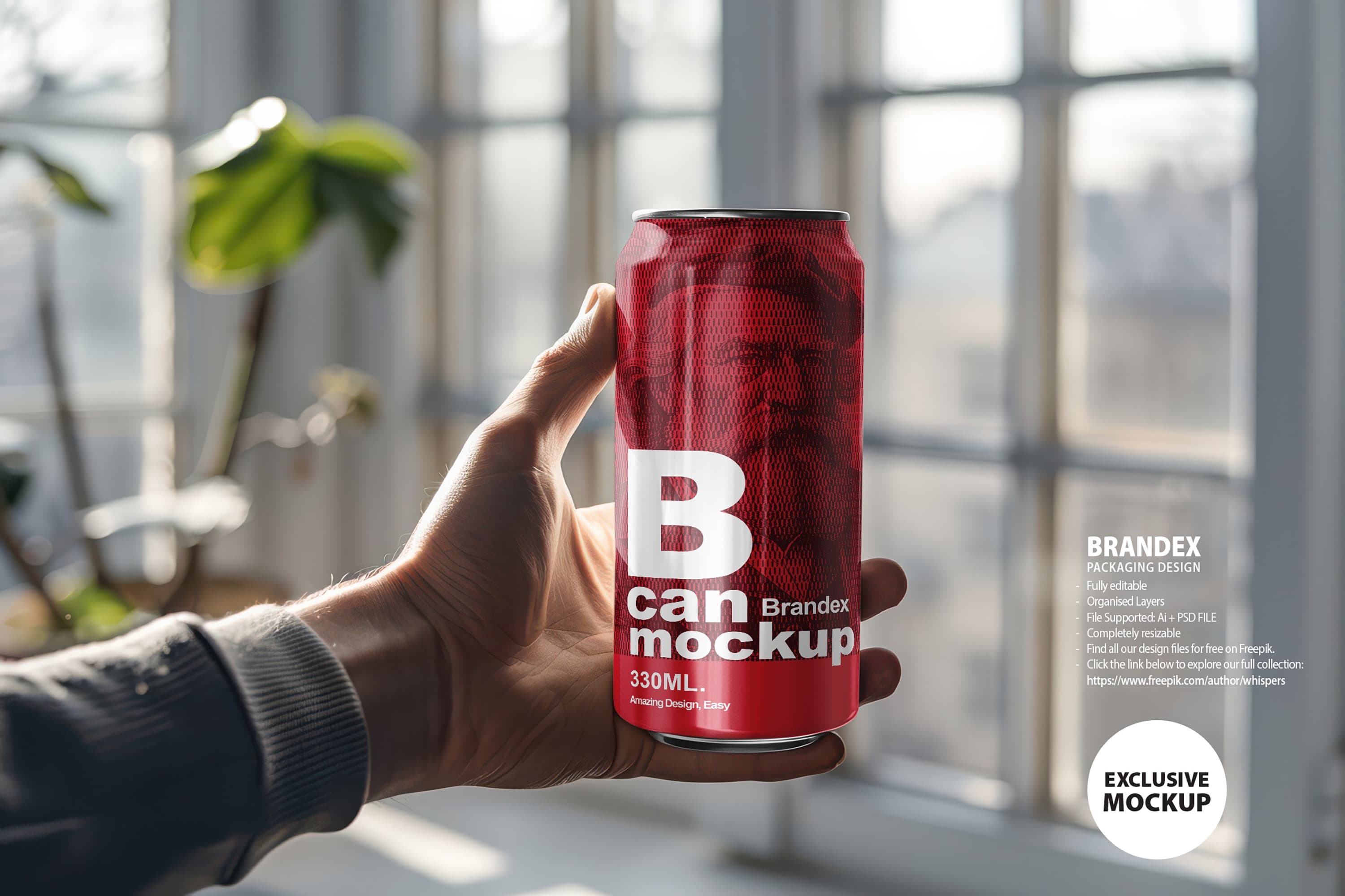 Tall red soda can mockup
