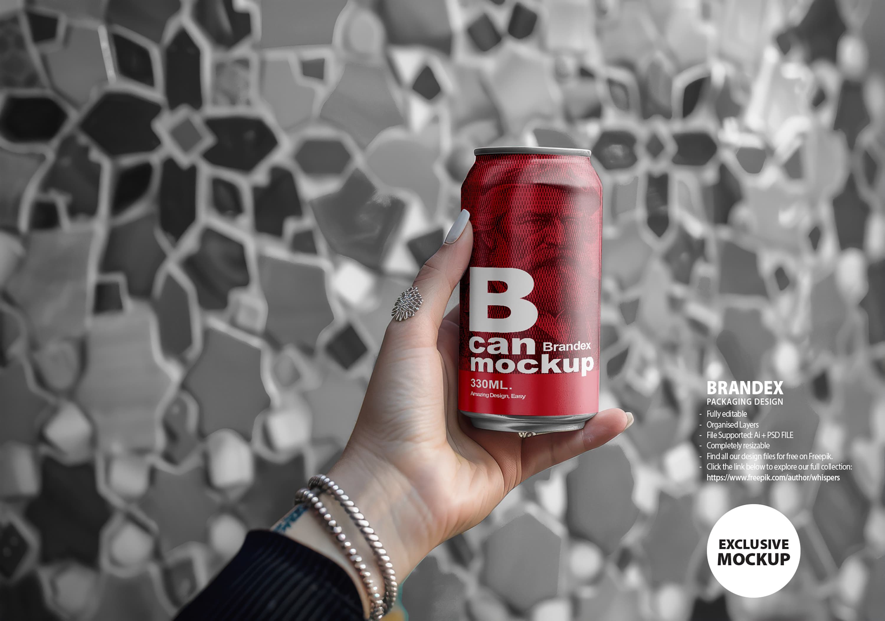 Red soda can held by hand mockup