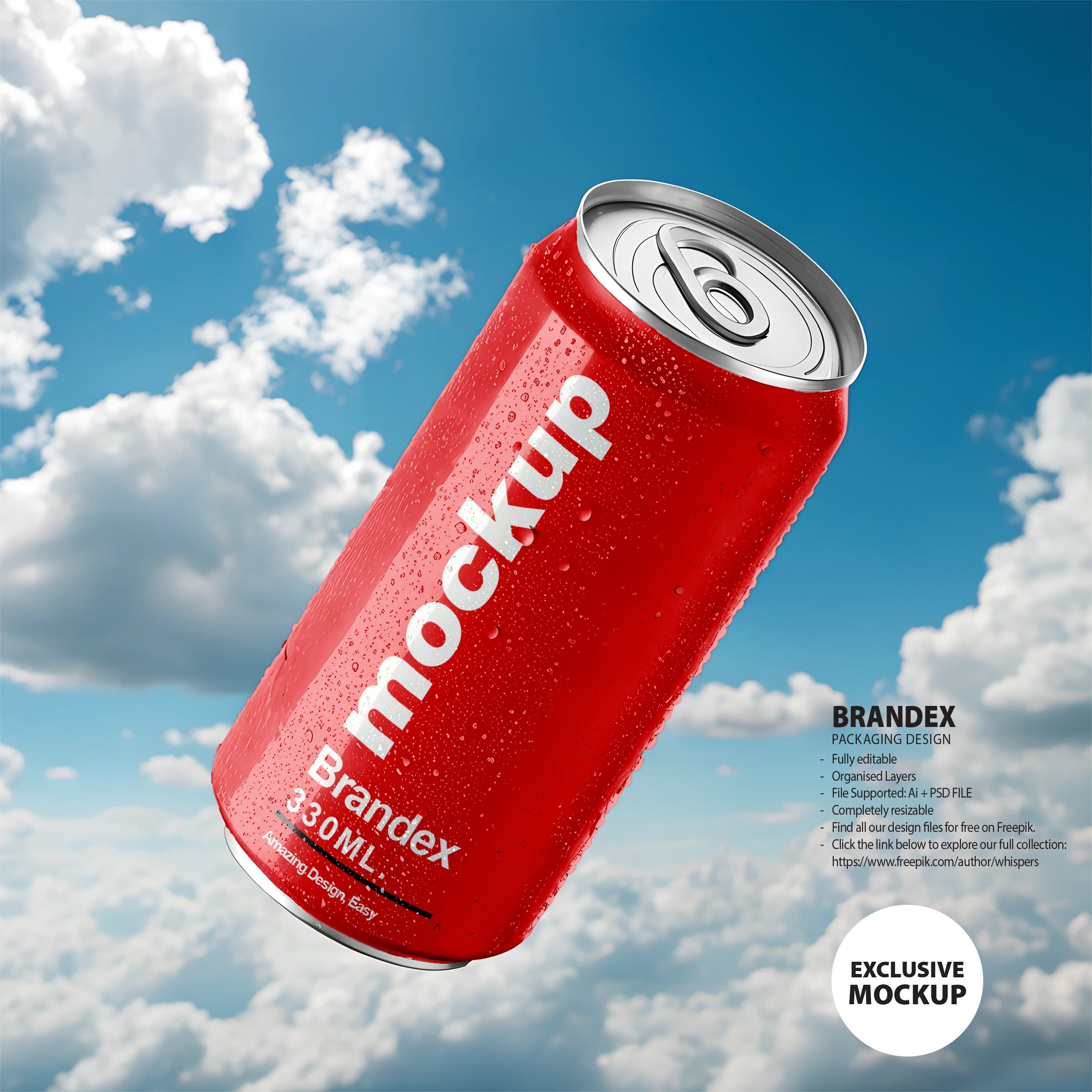 Red soda can with sky background mockup