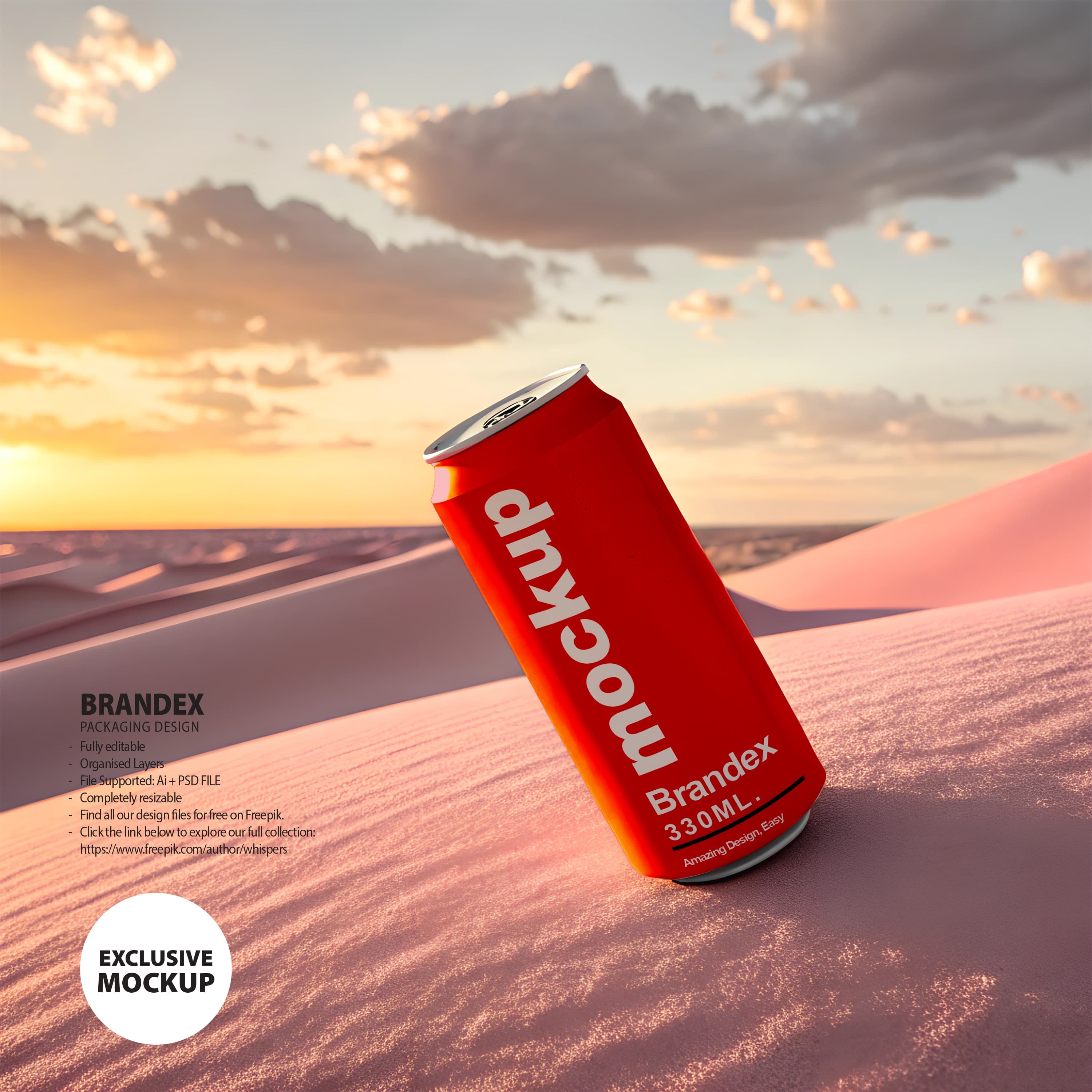 Red soda can desert sunset mockup