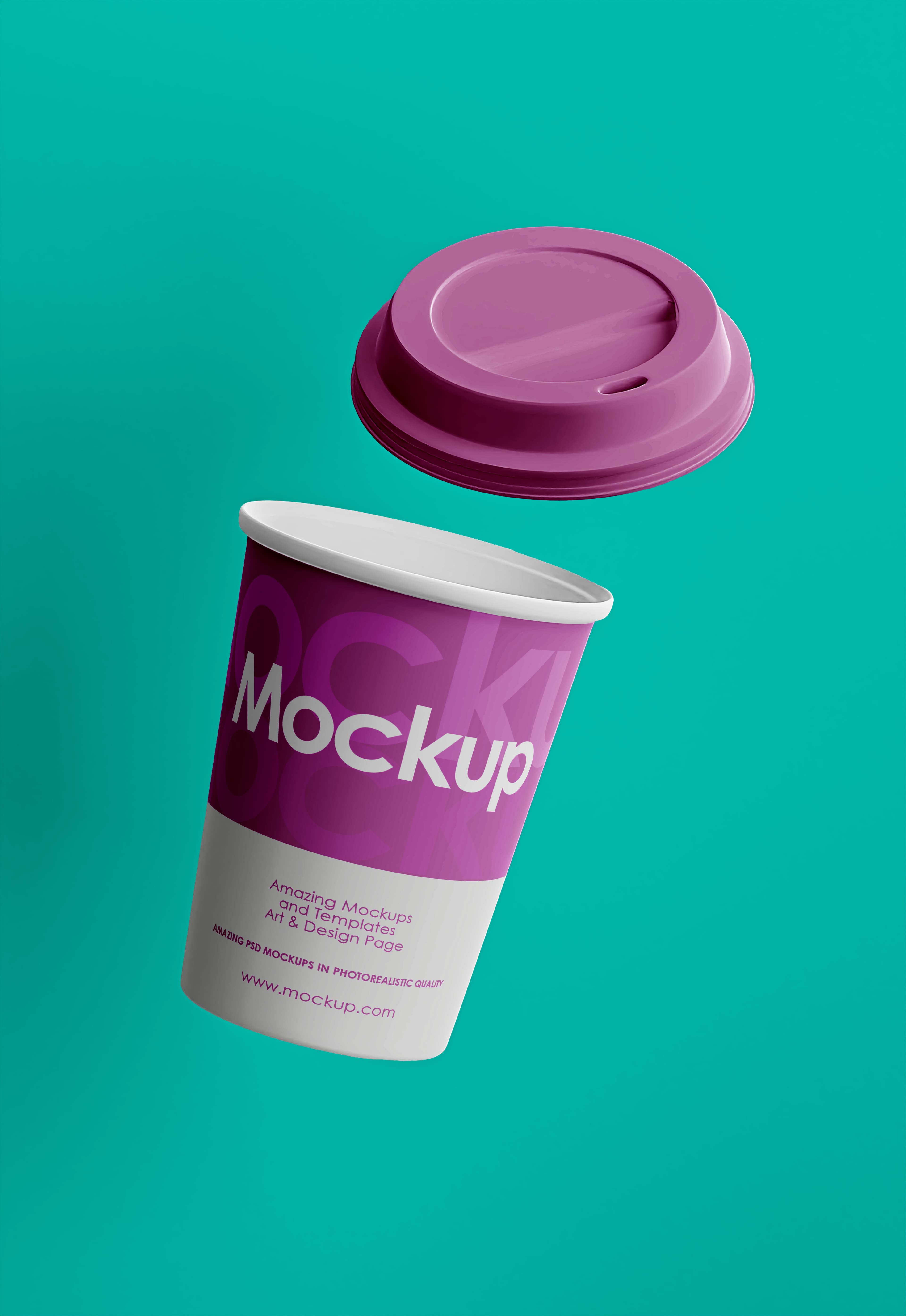 Floating magenta coffee cup mockup