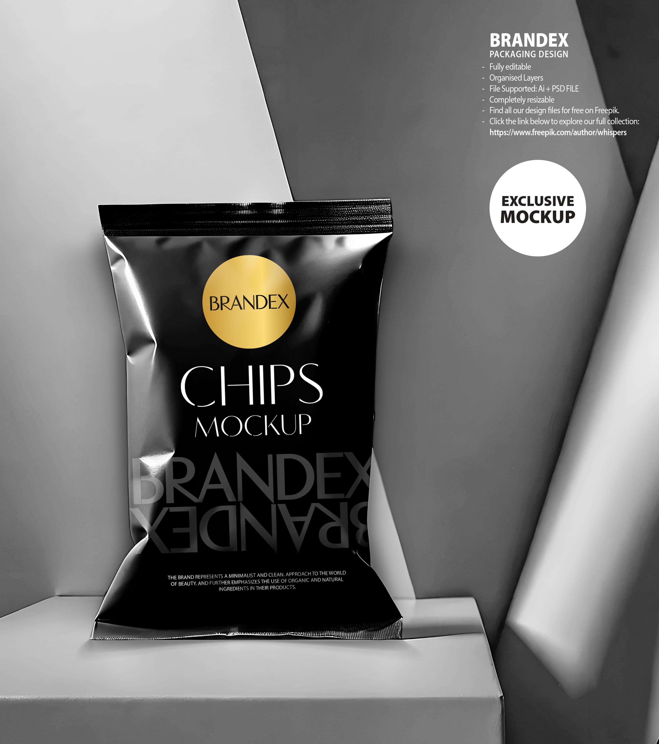 Black foil chips bag mockup