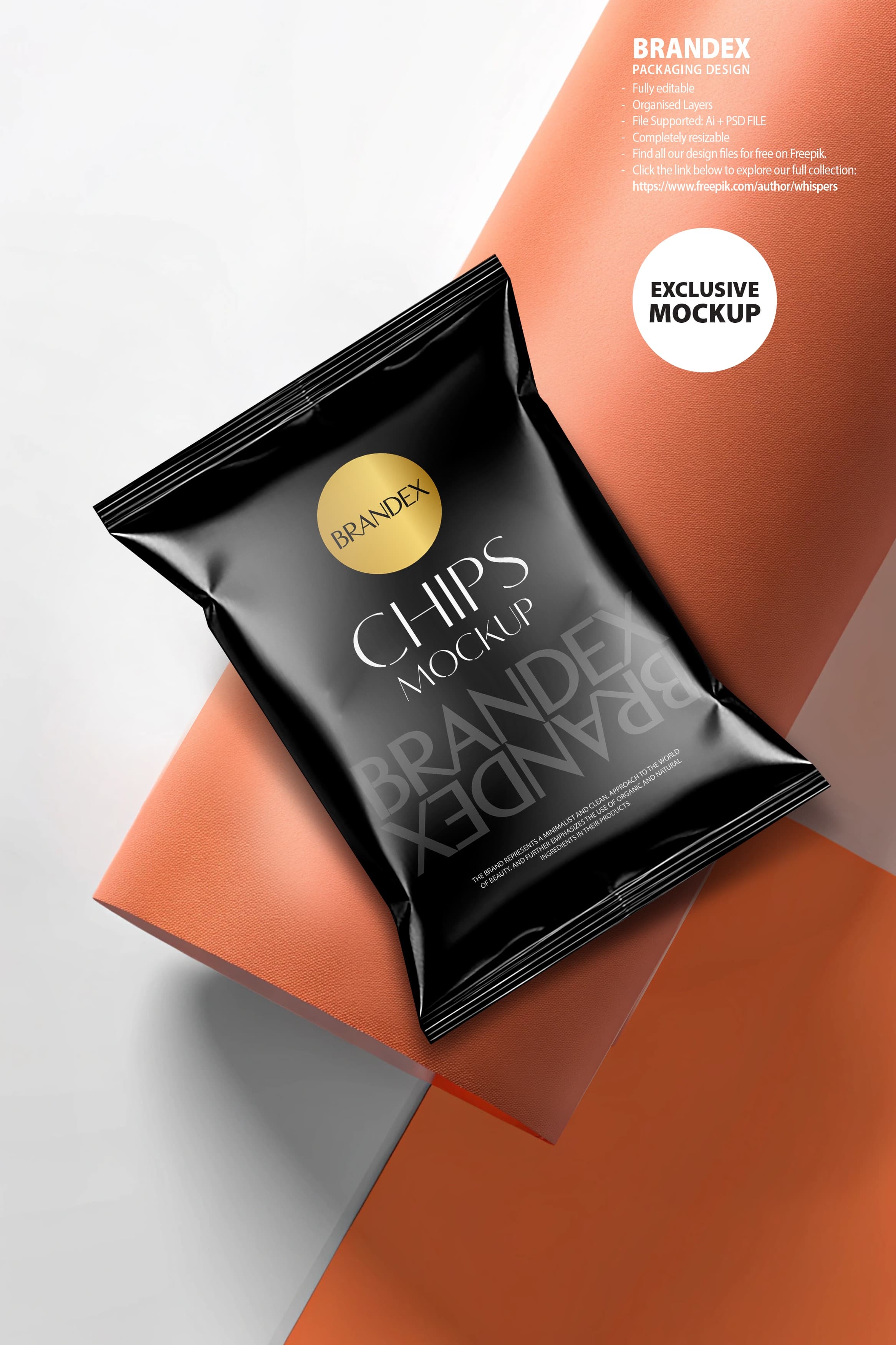 Sleek black chips bag mockup