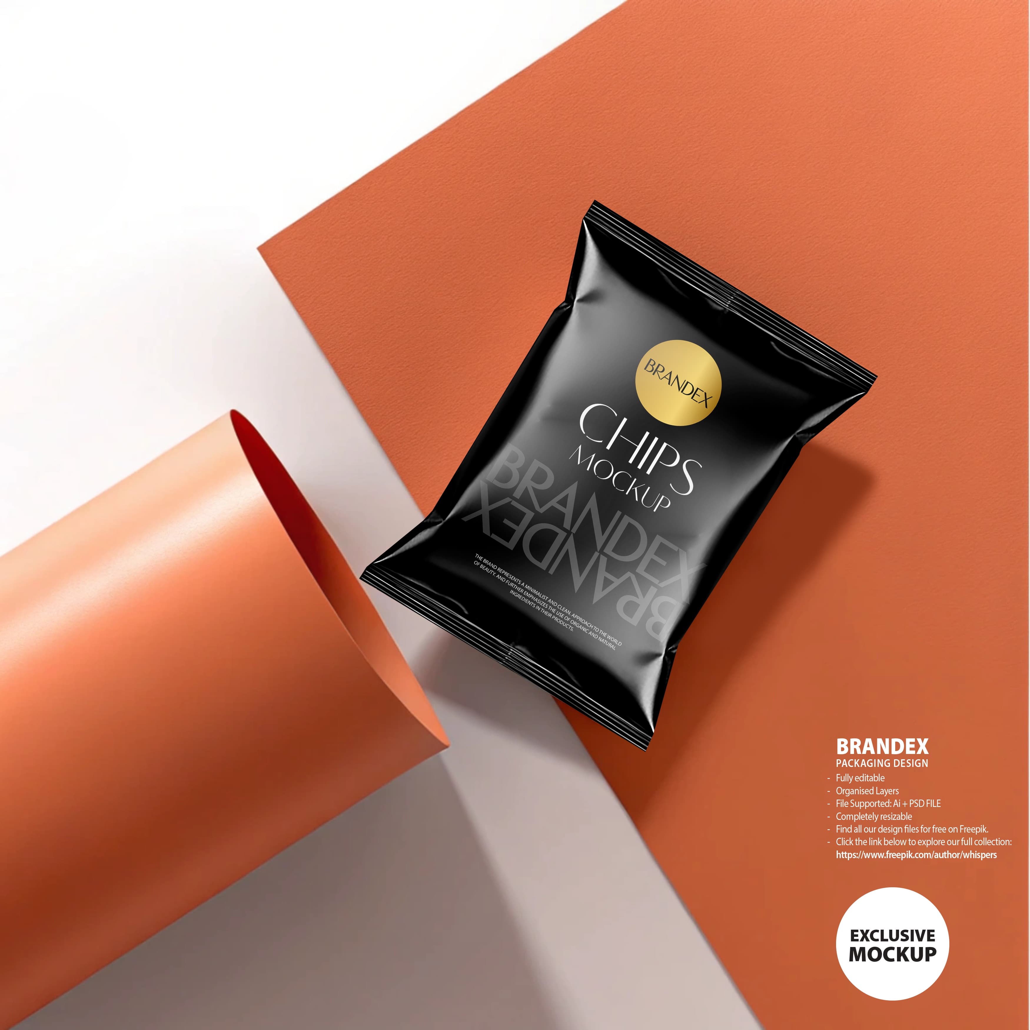 Black matte chips bag mockup