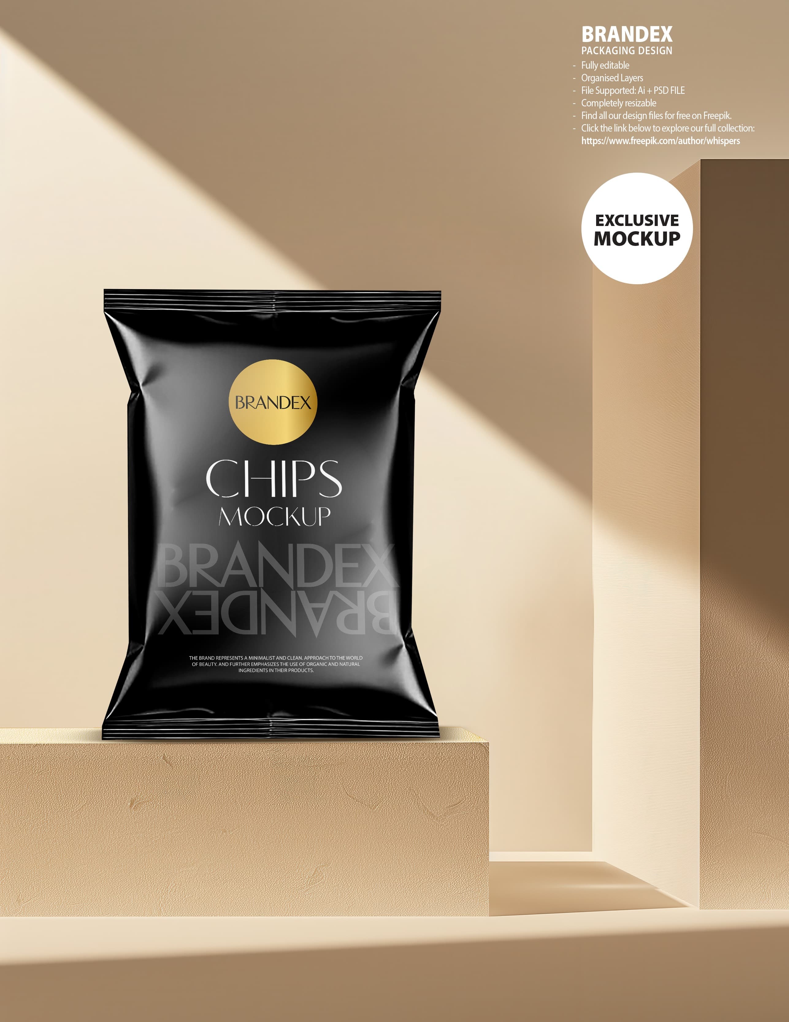 Elegant black chips bag mockup