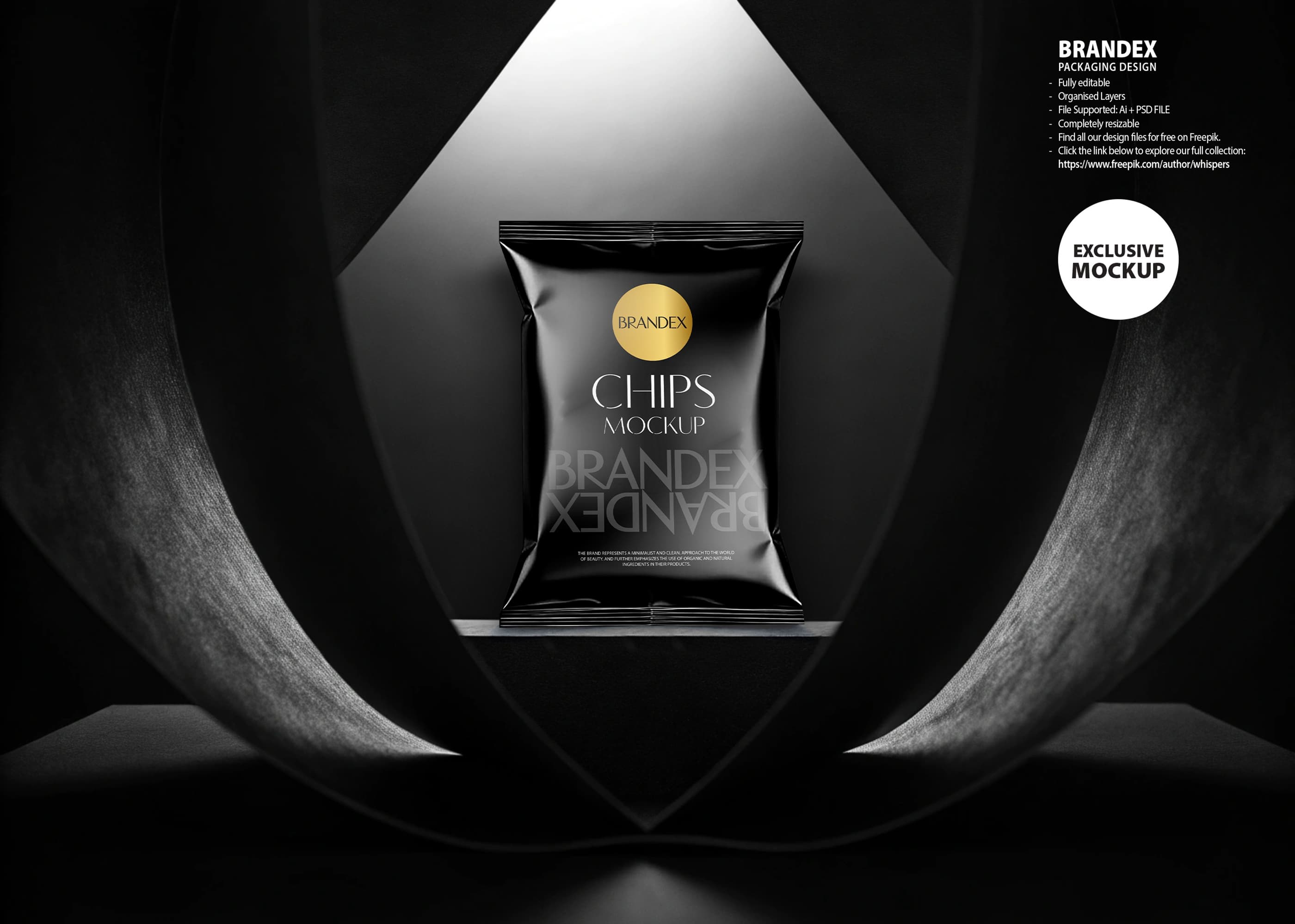 Black chips bag mockup