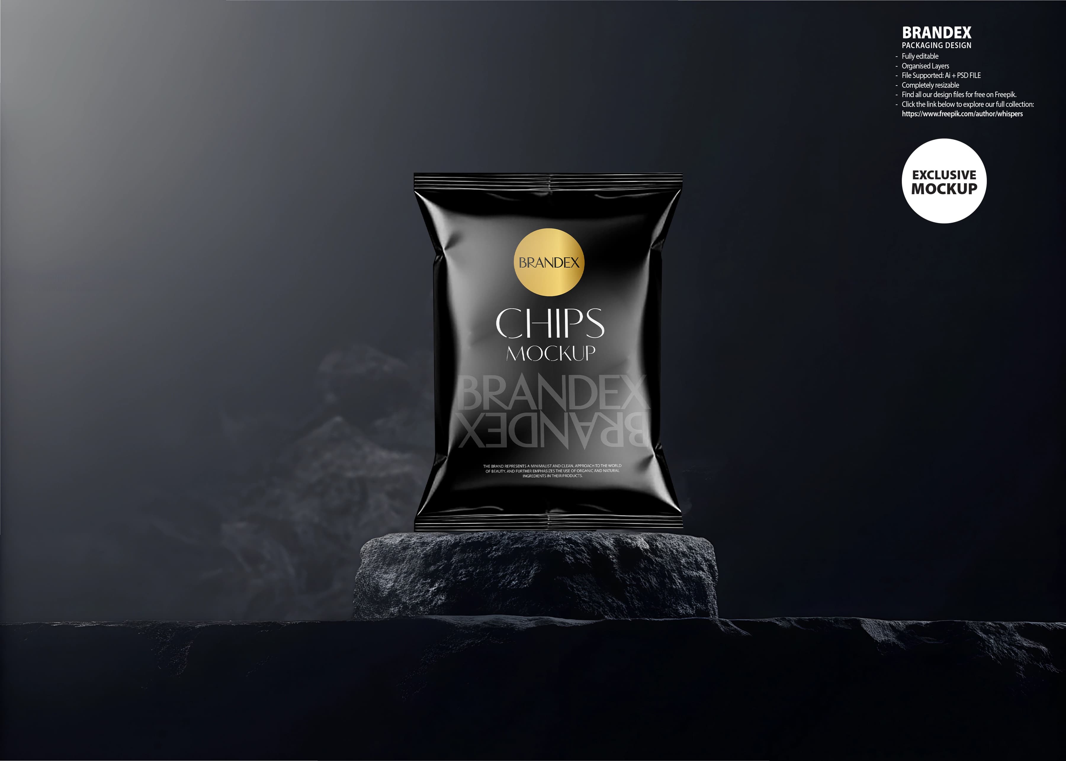 Dark metallic chips bag mockup