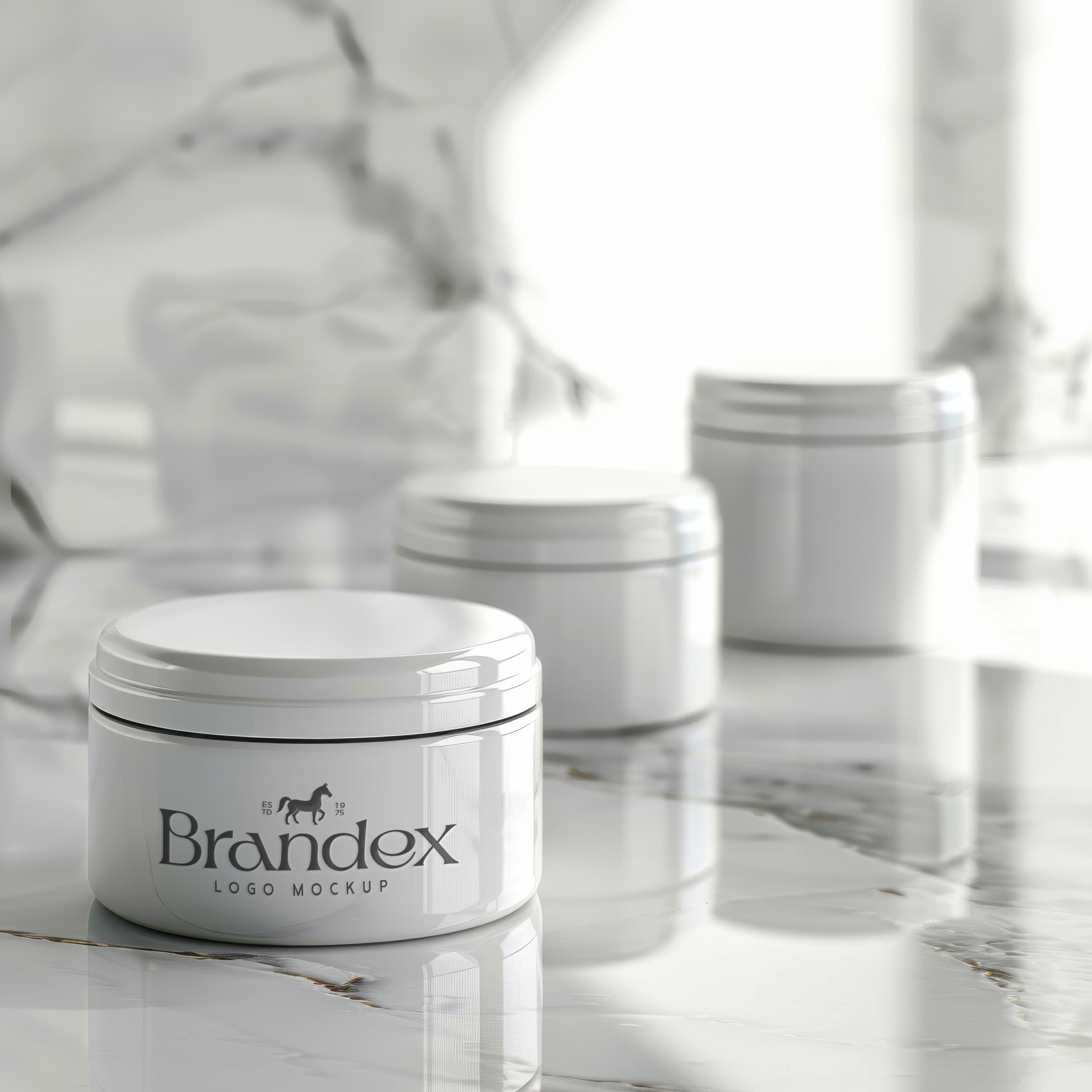 Glossy white cosmetic jar mockup
