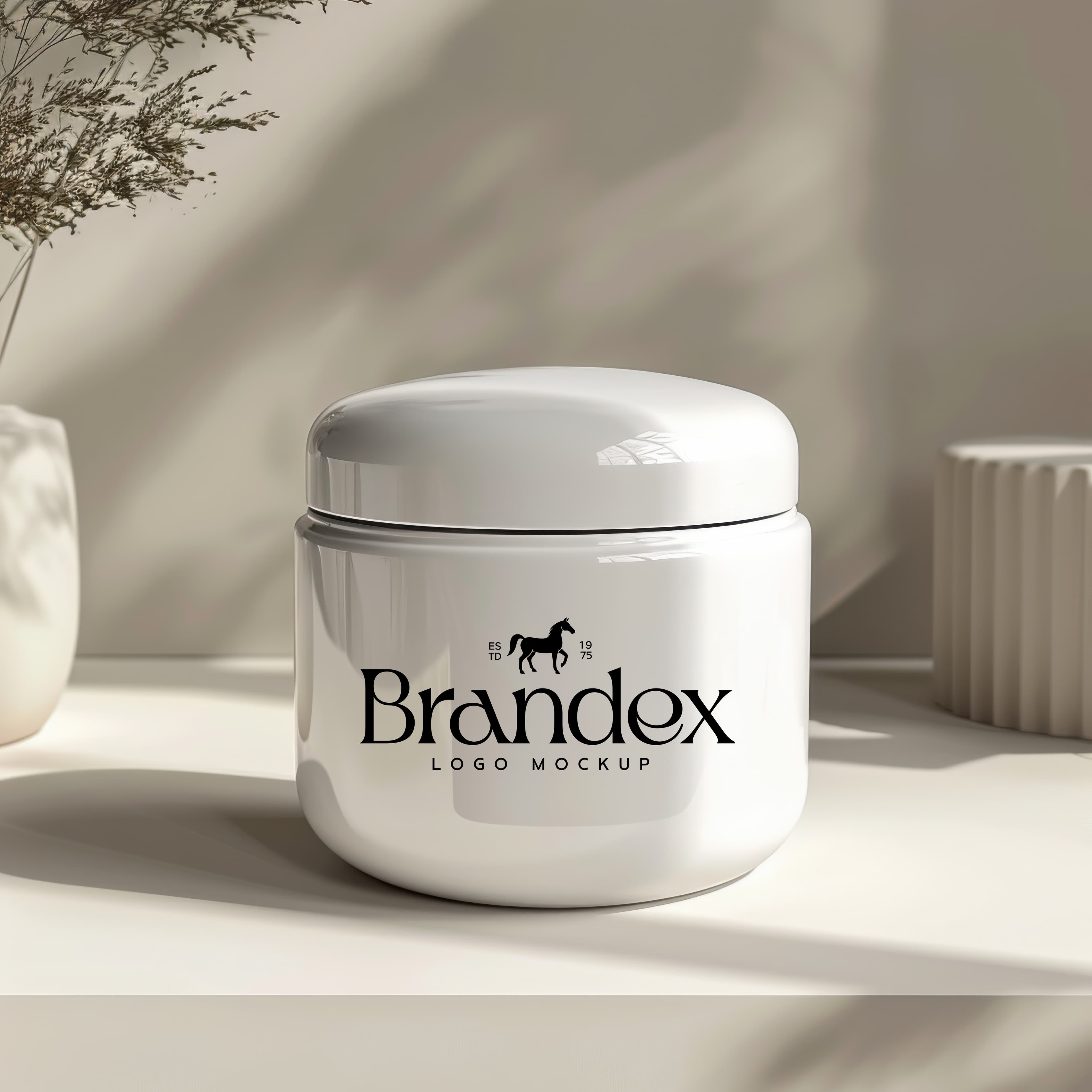 Glossy white cosmetic jar mockup