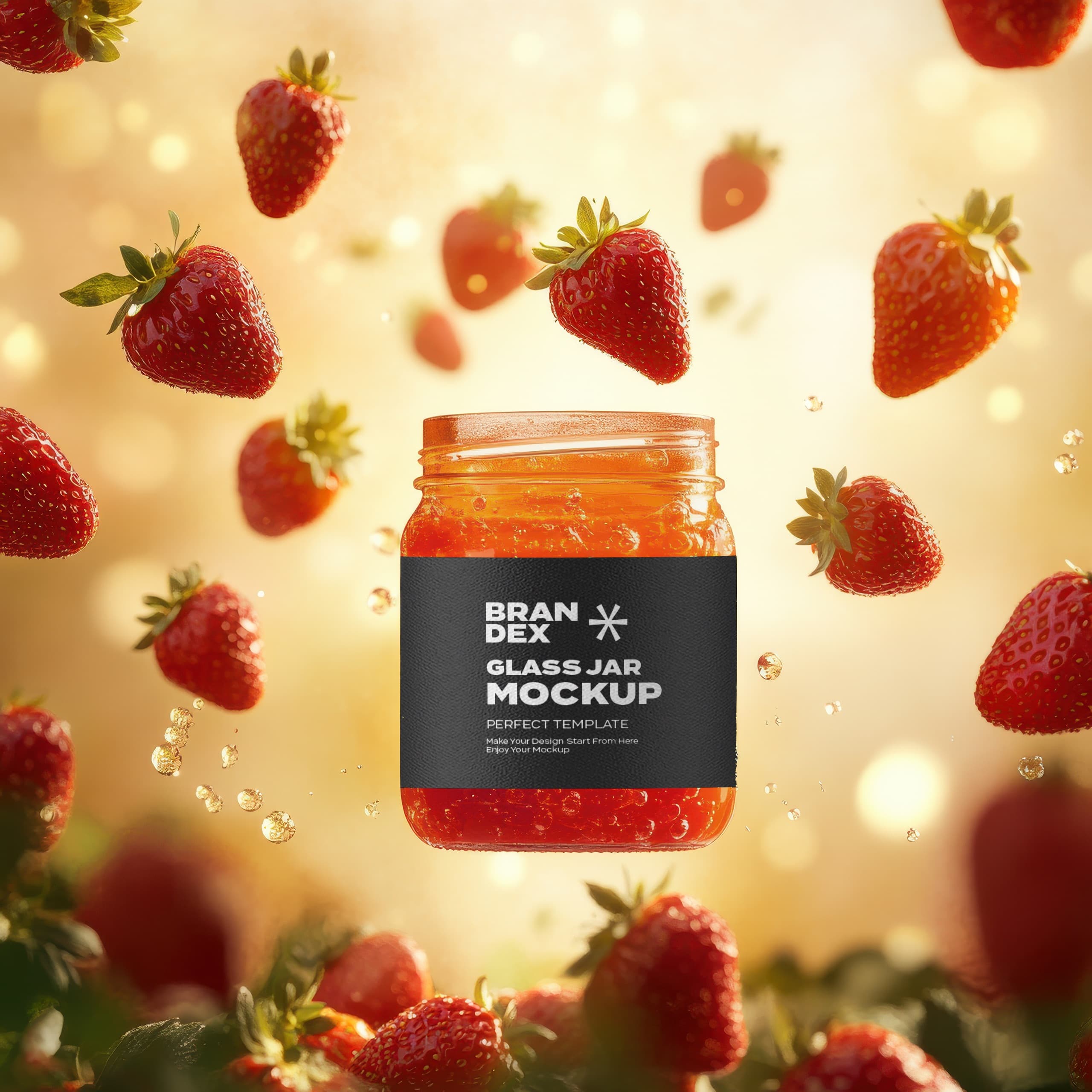 Strawberry jam glass jar mockup
