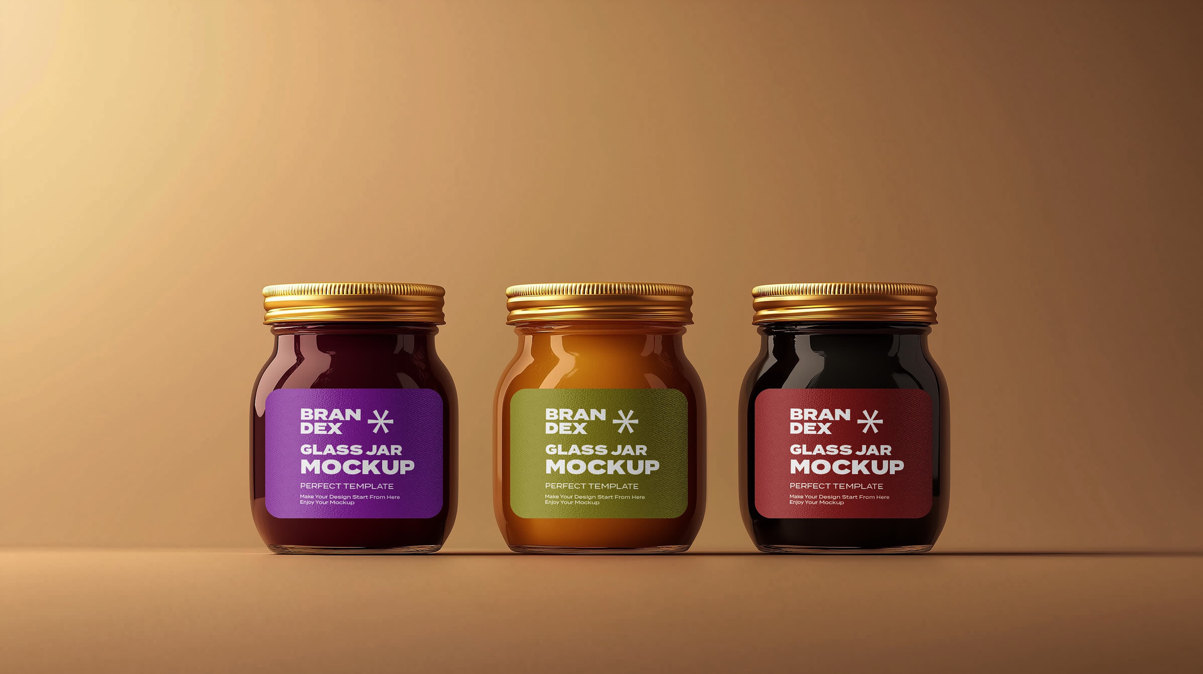 Set of three glass jar mockup