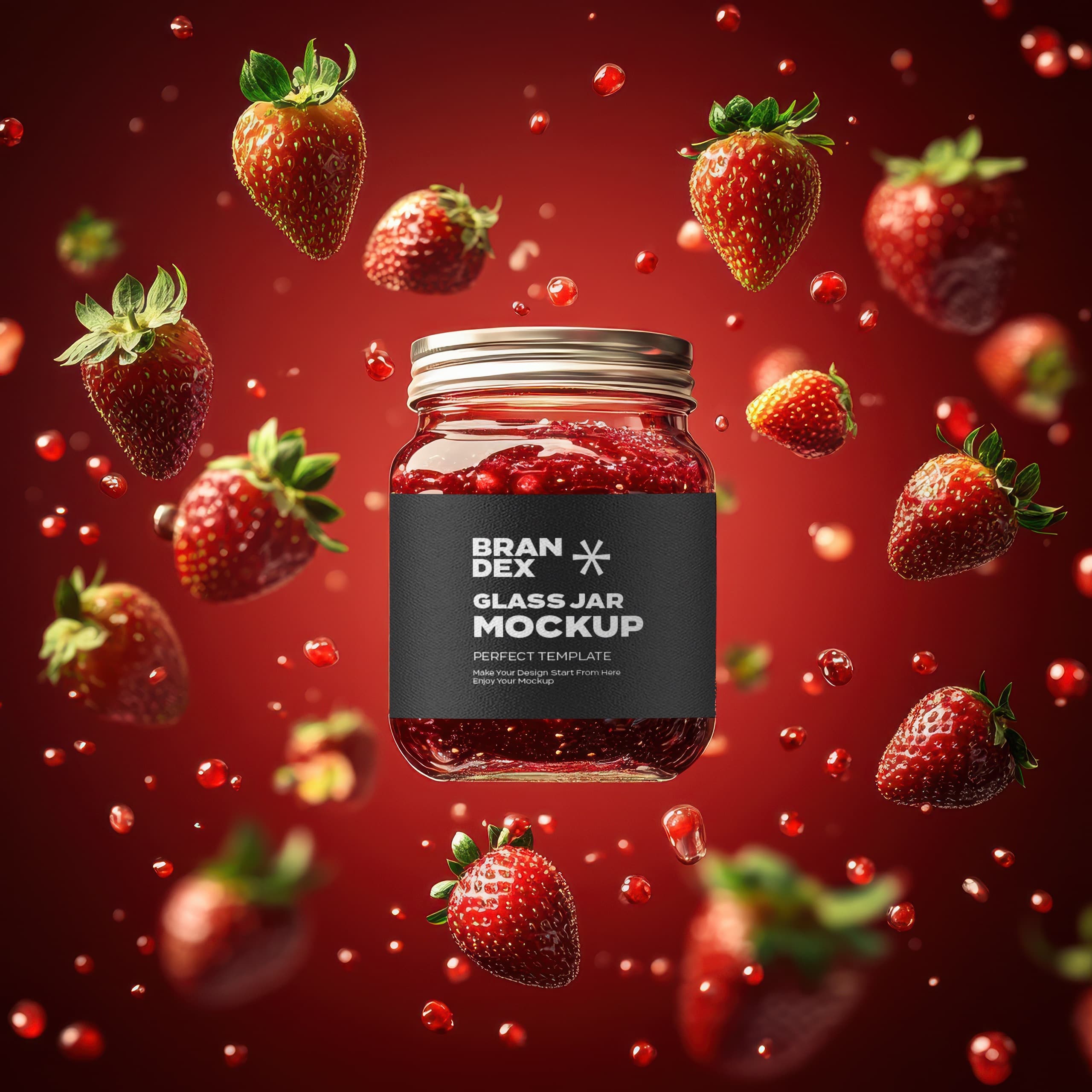 Strawberry jam glass jar mockup