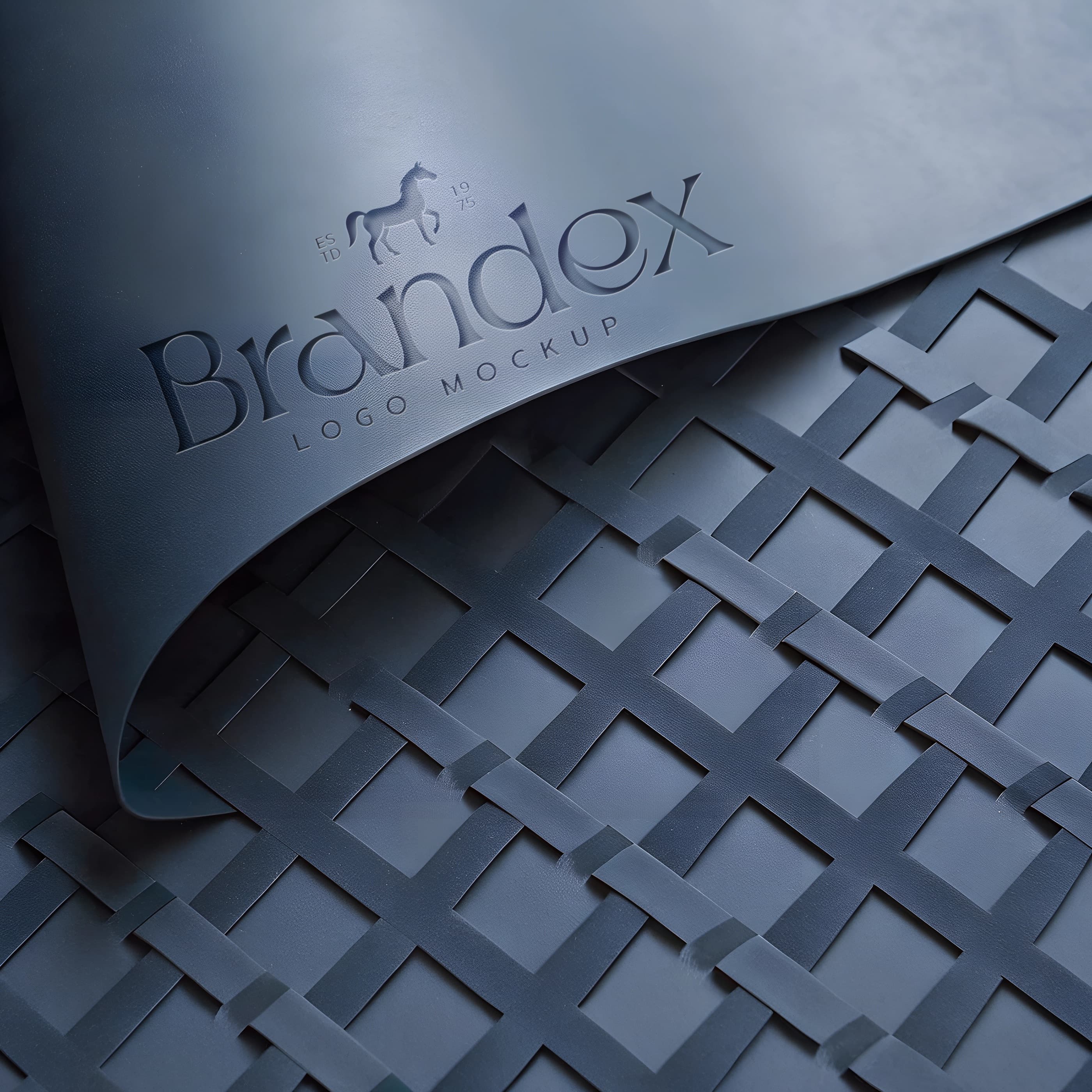 Dark embossed logo on textured paper mockup