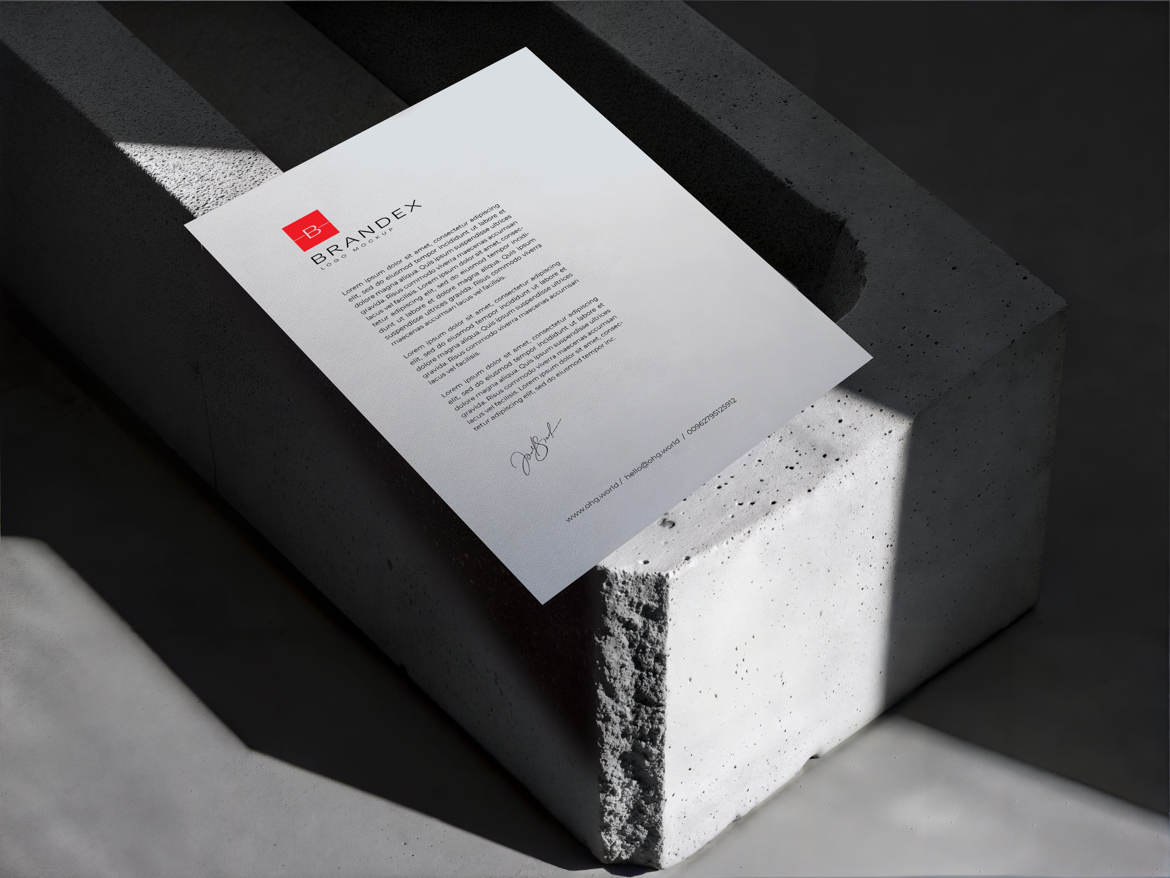 Elegant letterhead on concrete block mockup