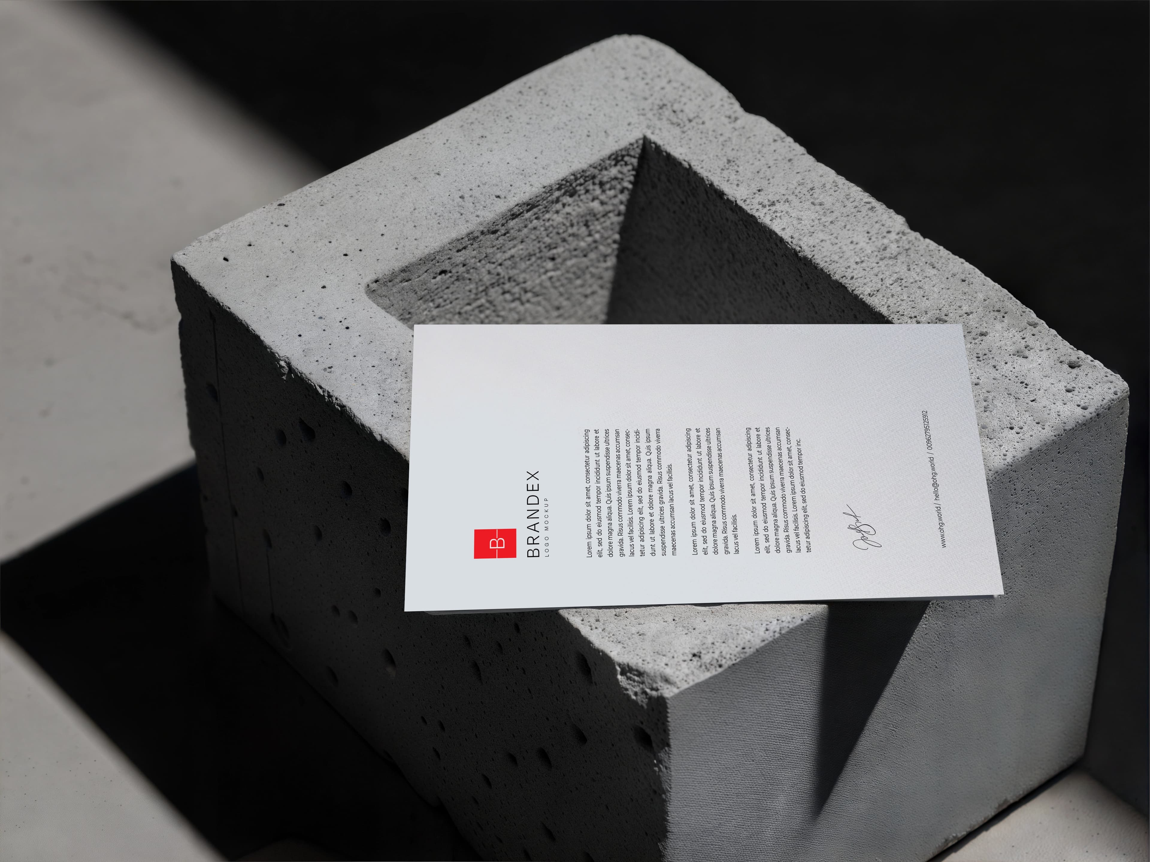 Letterhead on concrete block mockup