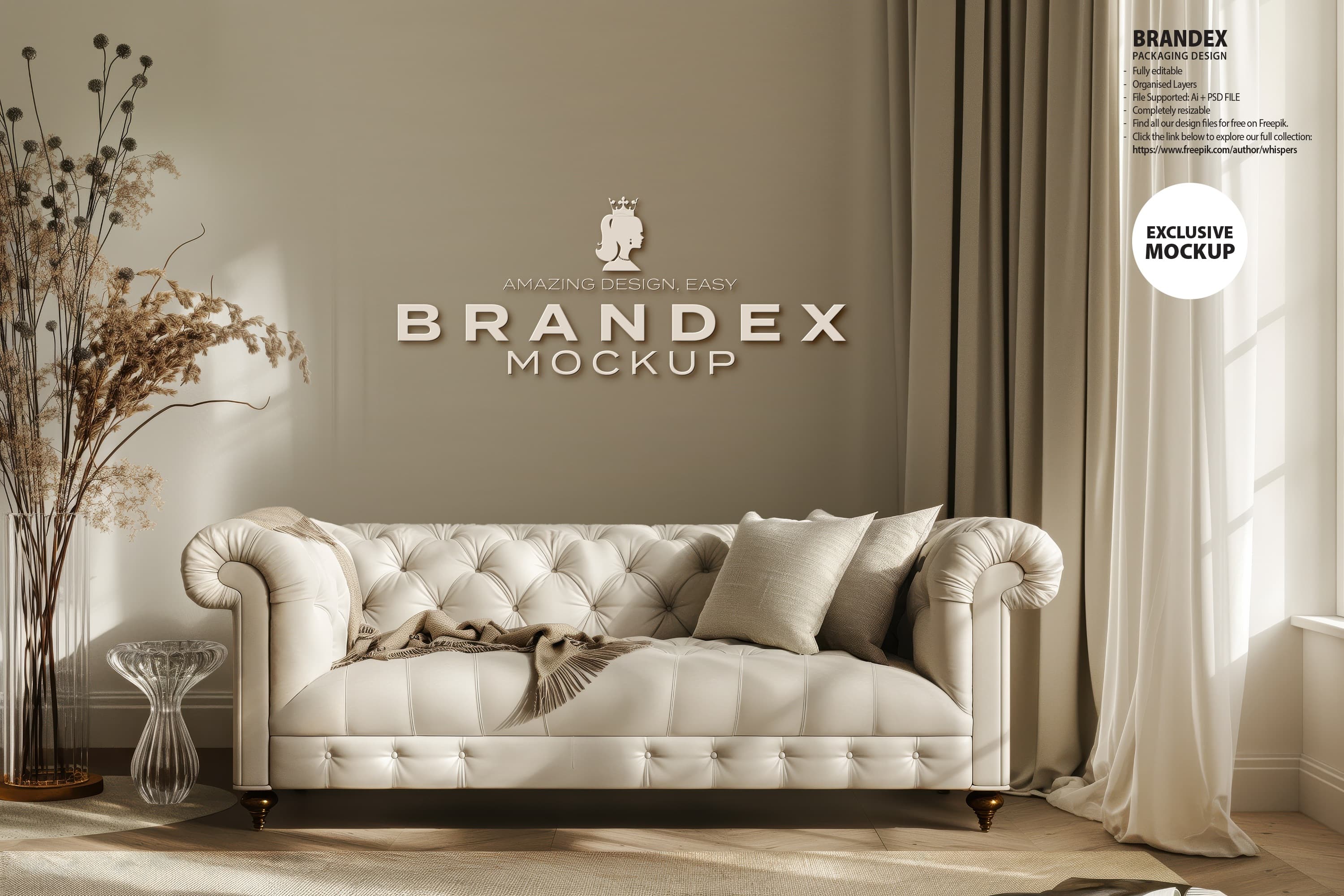 Luxury tufted sofa mockup