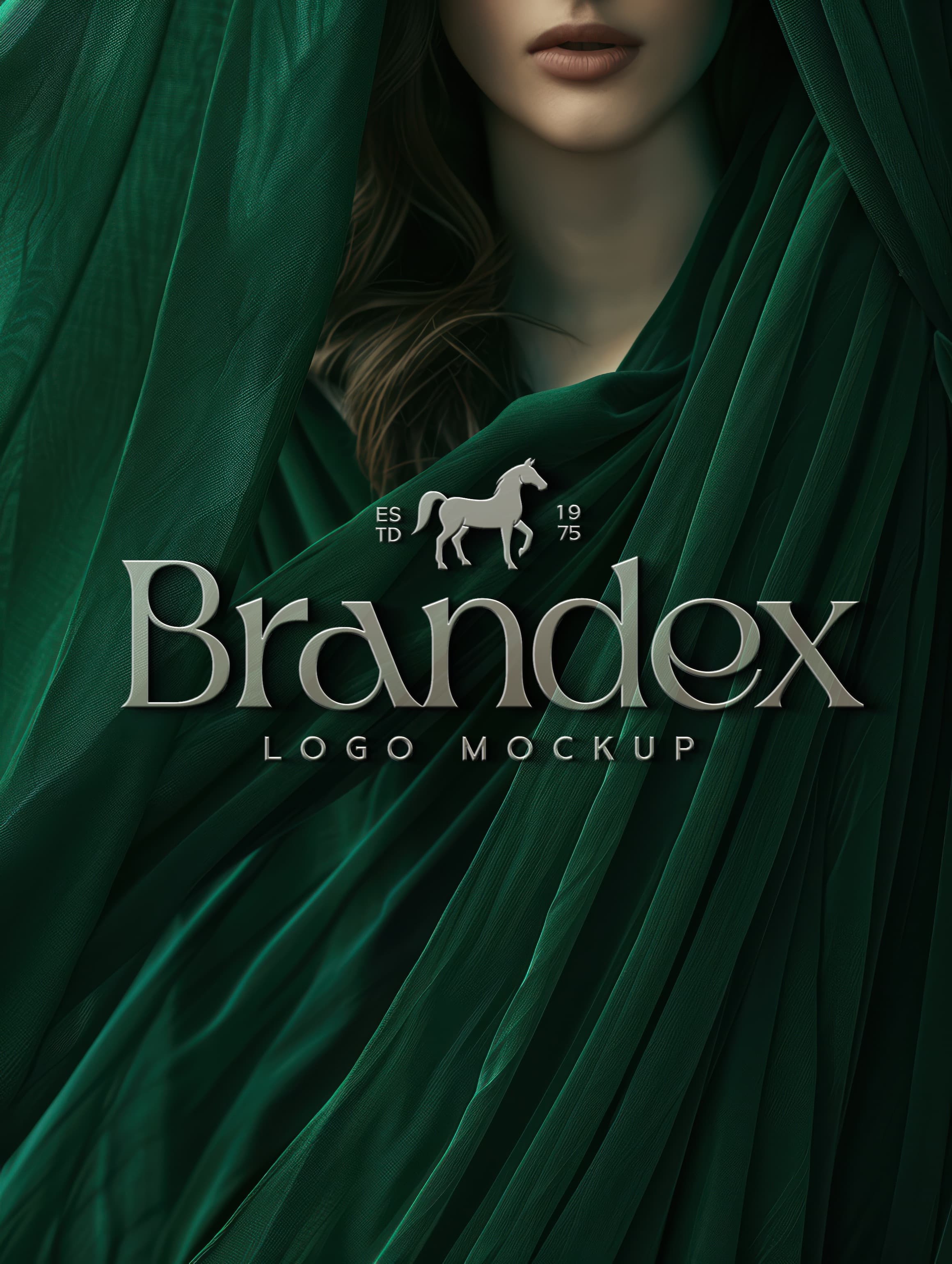 Elegant green draped fabric logo mockup