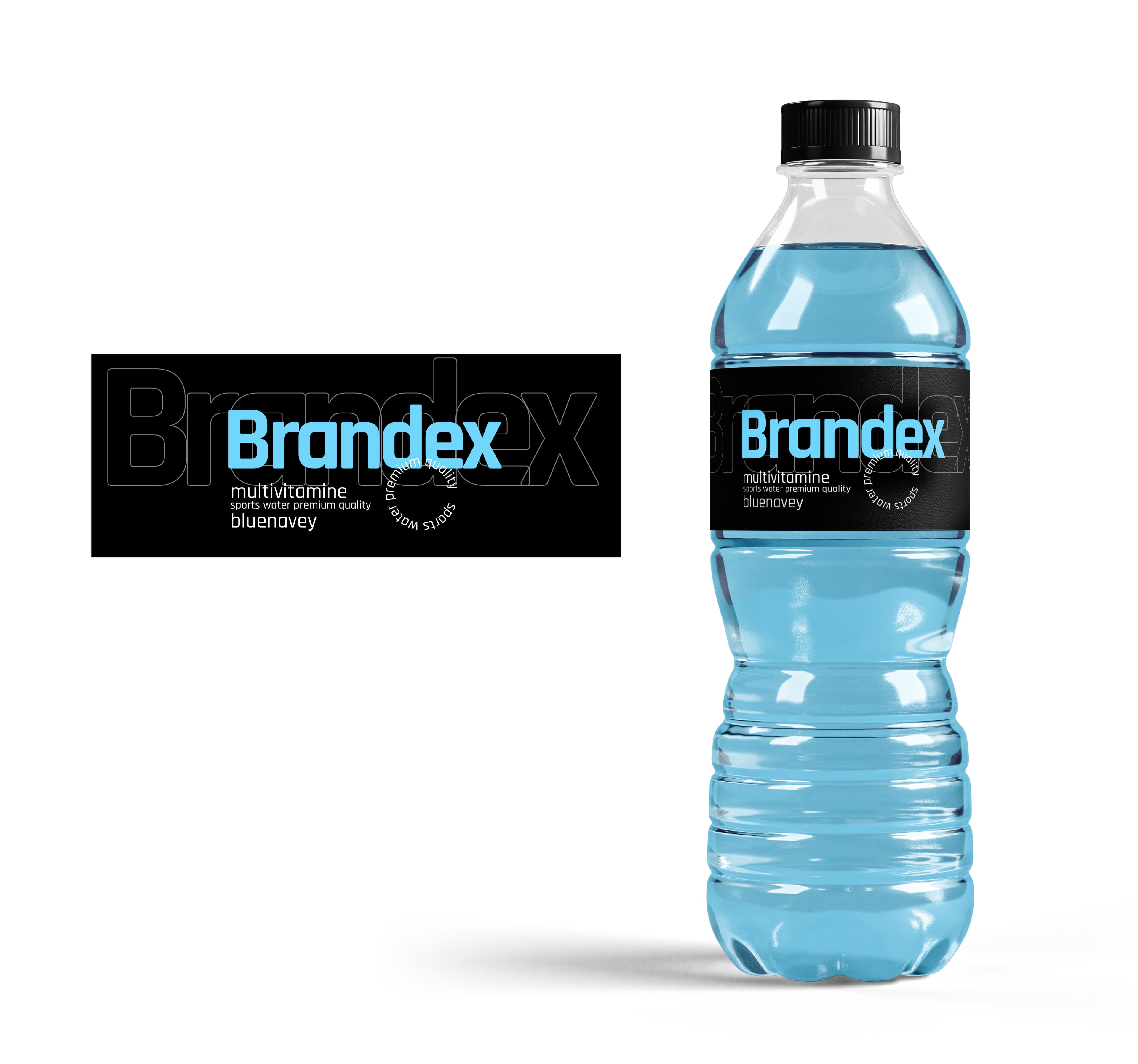 Sleek black sports water bottle packaging design