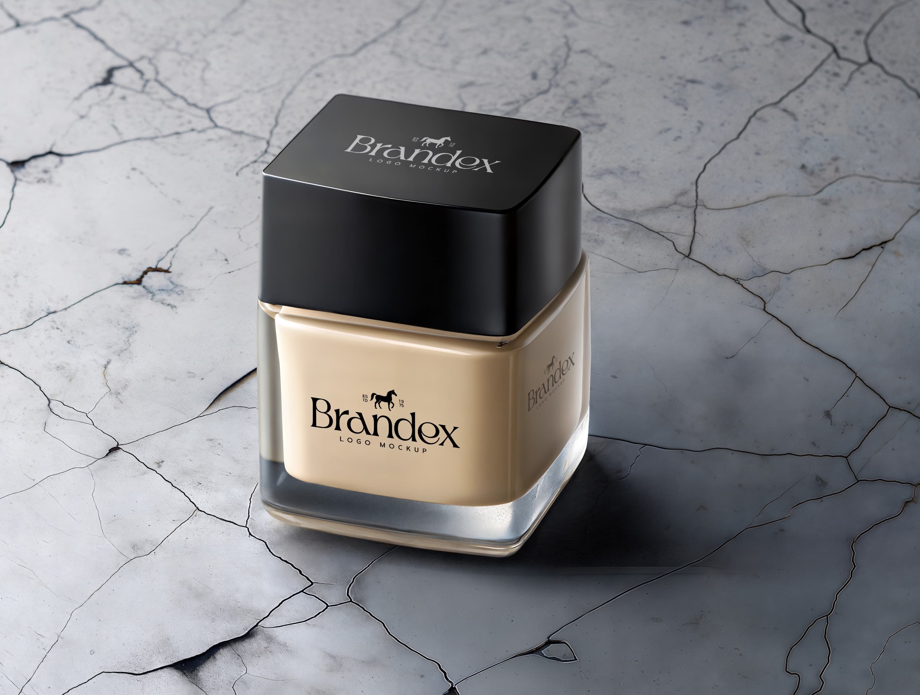 Square glass cosmetic jar mockup