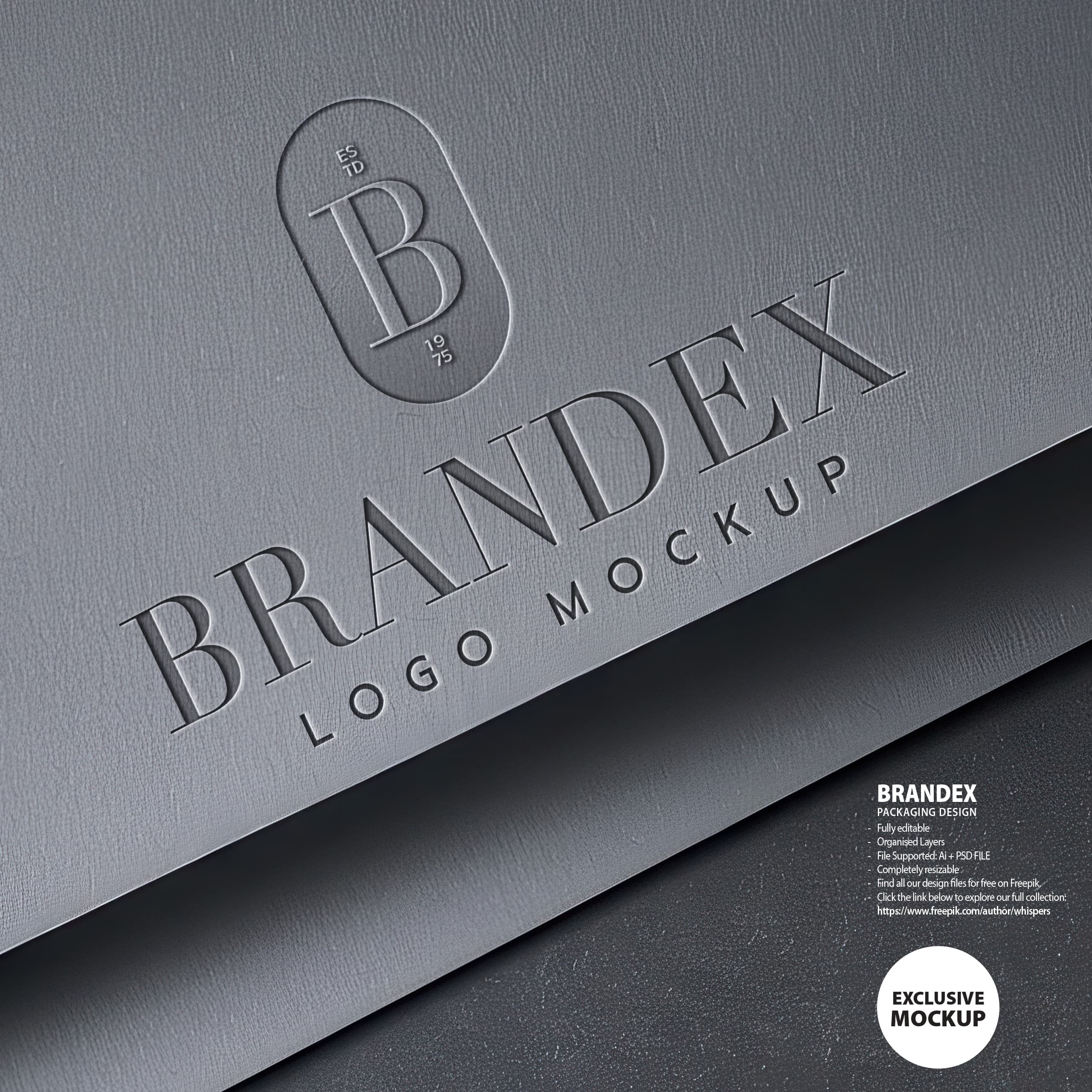 Embossed logo mockup on grey paper
