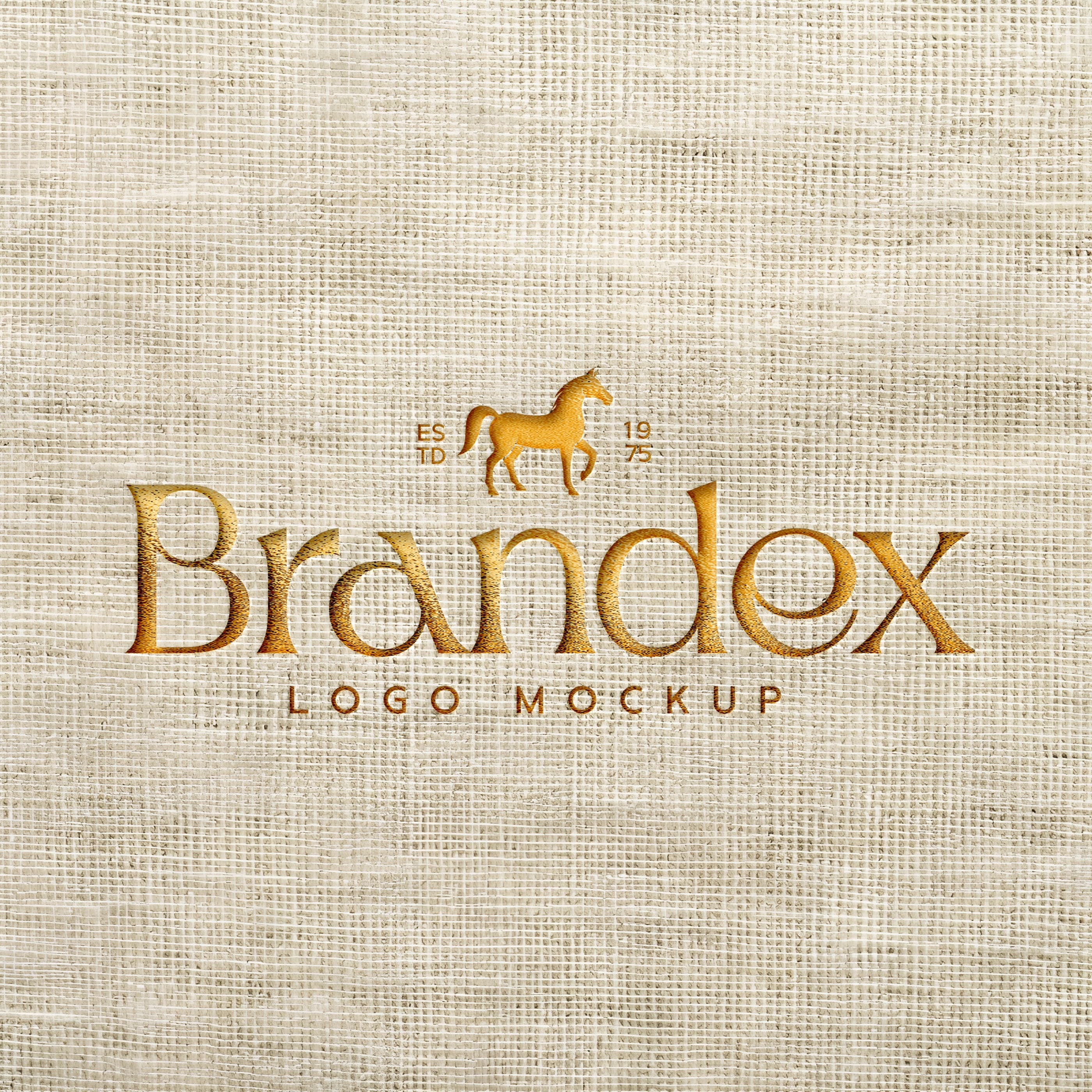 Elegant embossed logo on burlap mockup