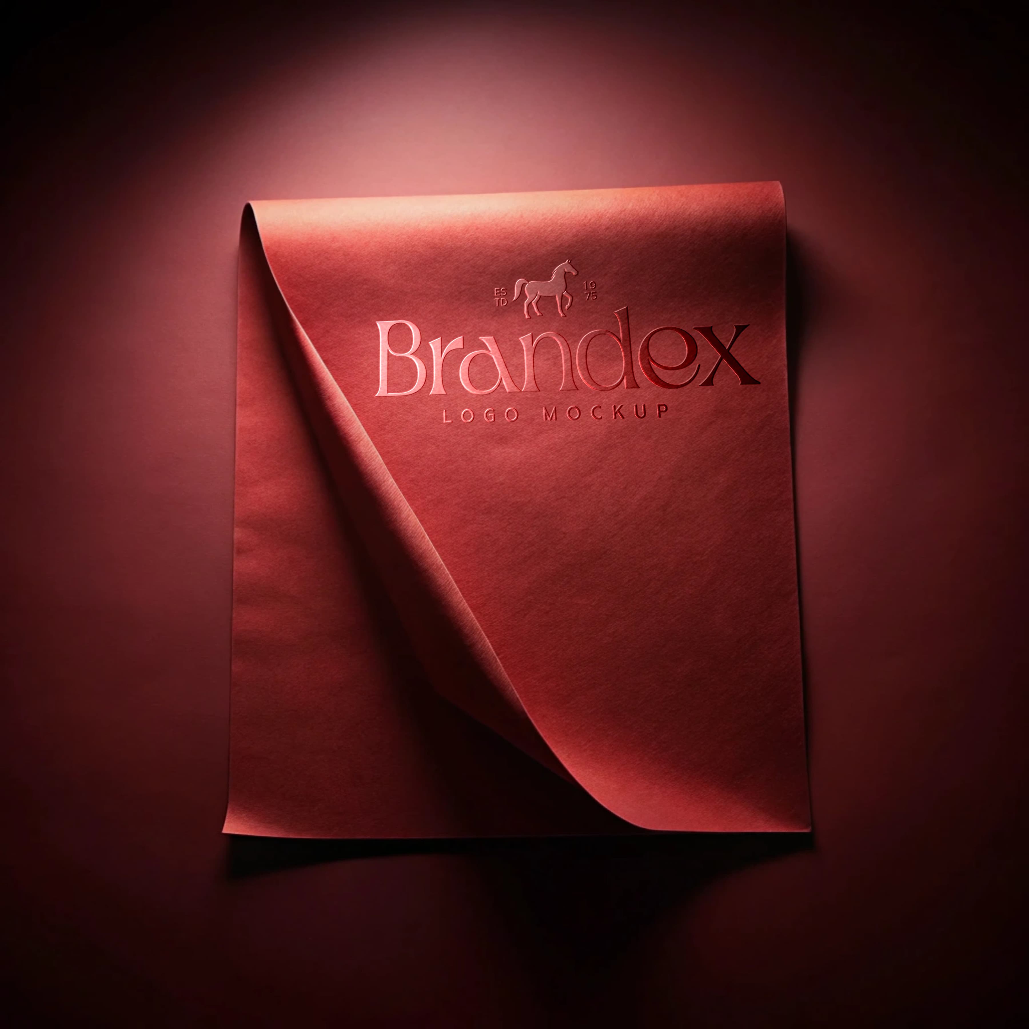 Red embossed paper logo mockup
