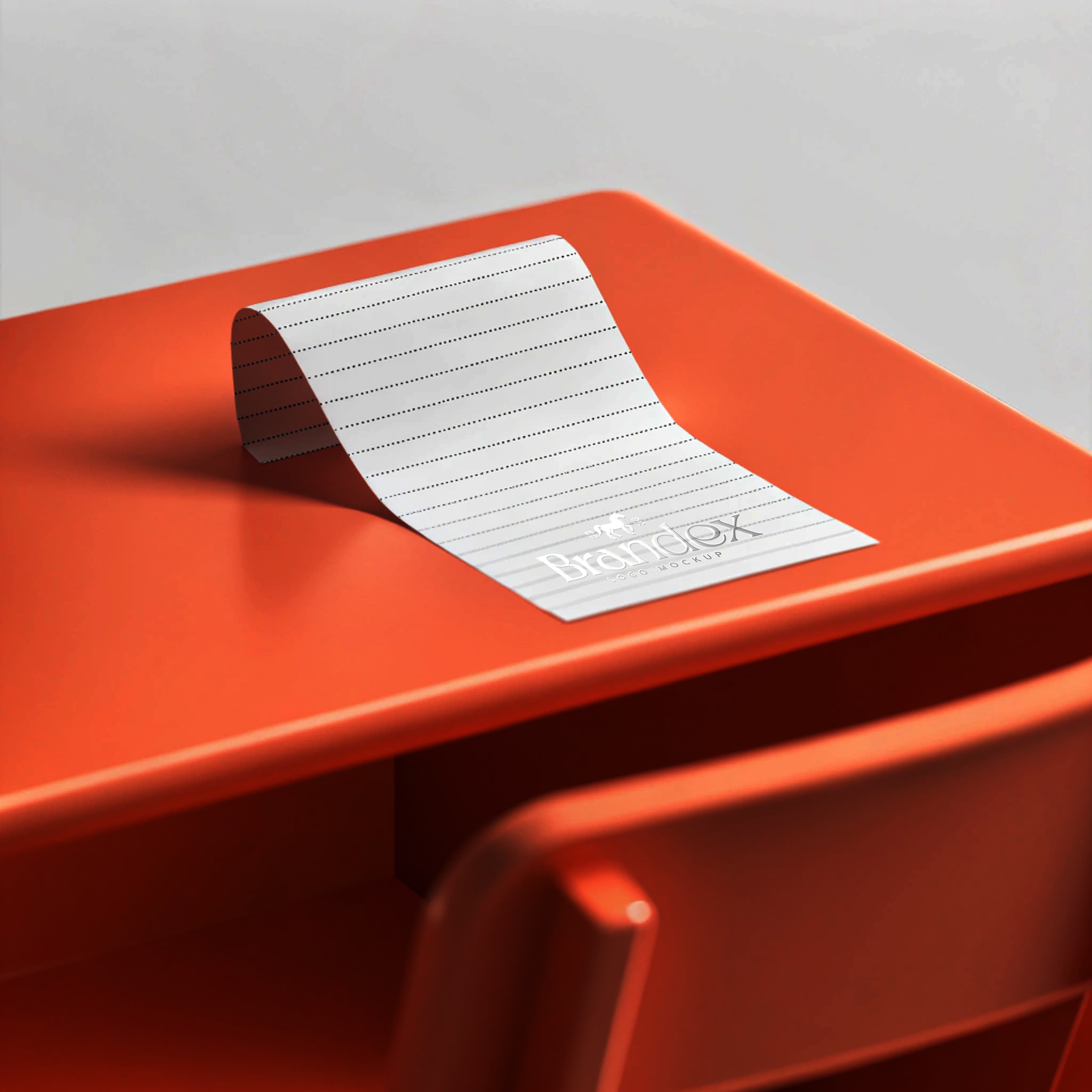 Curved lined paper on orange table mockup