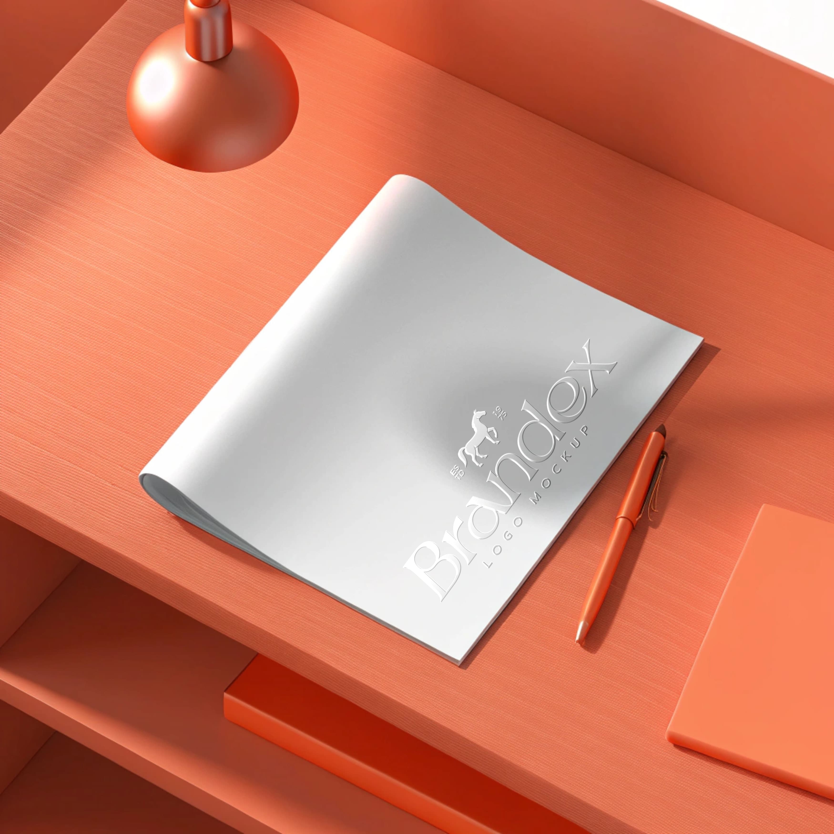 Sleek catalog on coral desk mockup