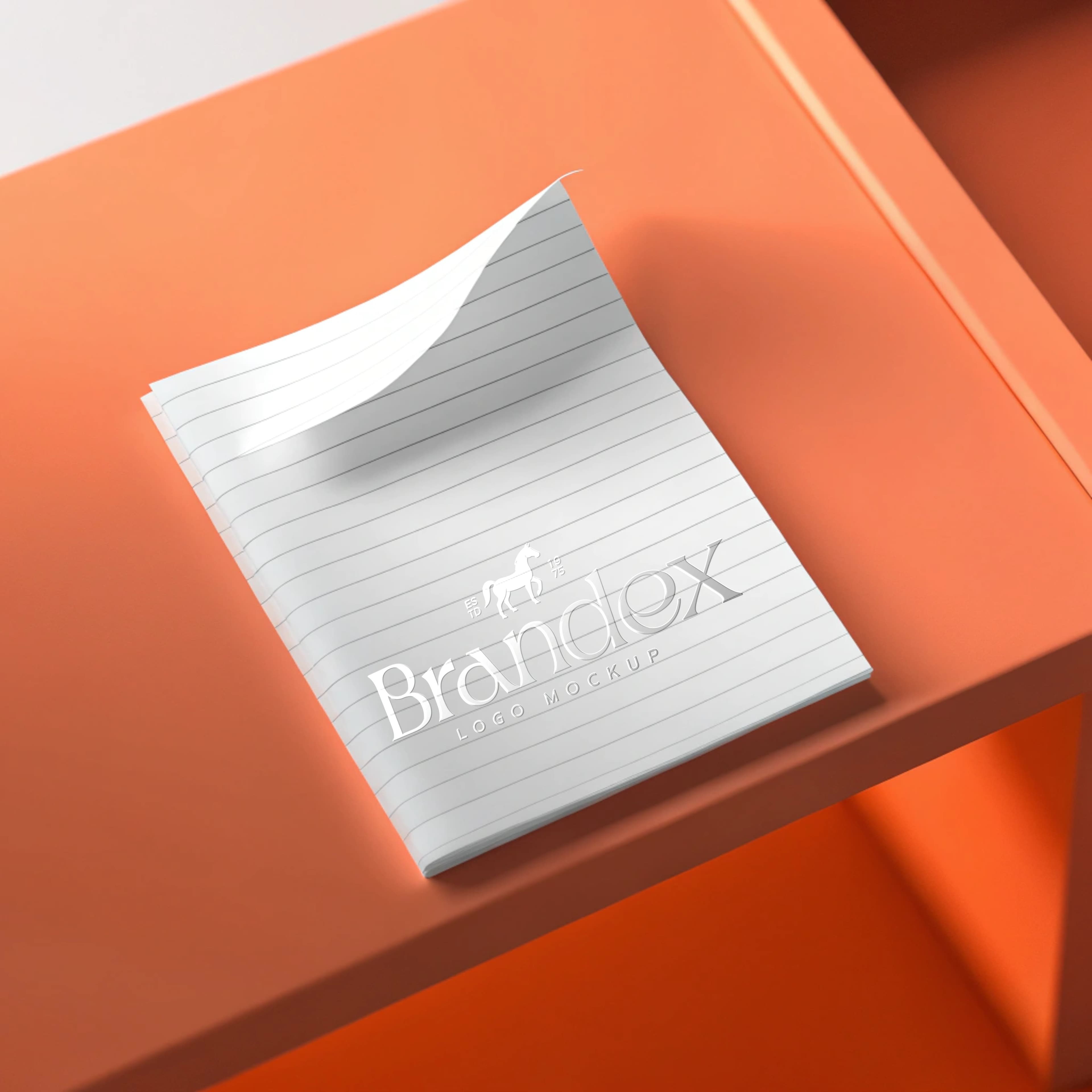 Spiral notebook on orange shelf mockup