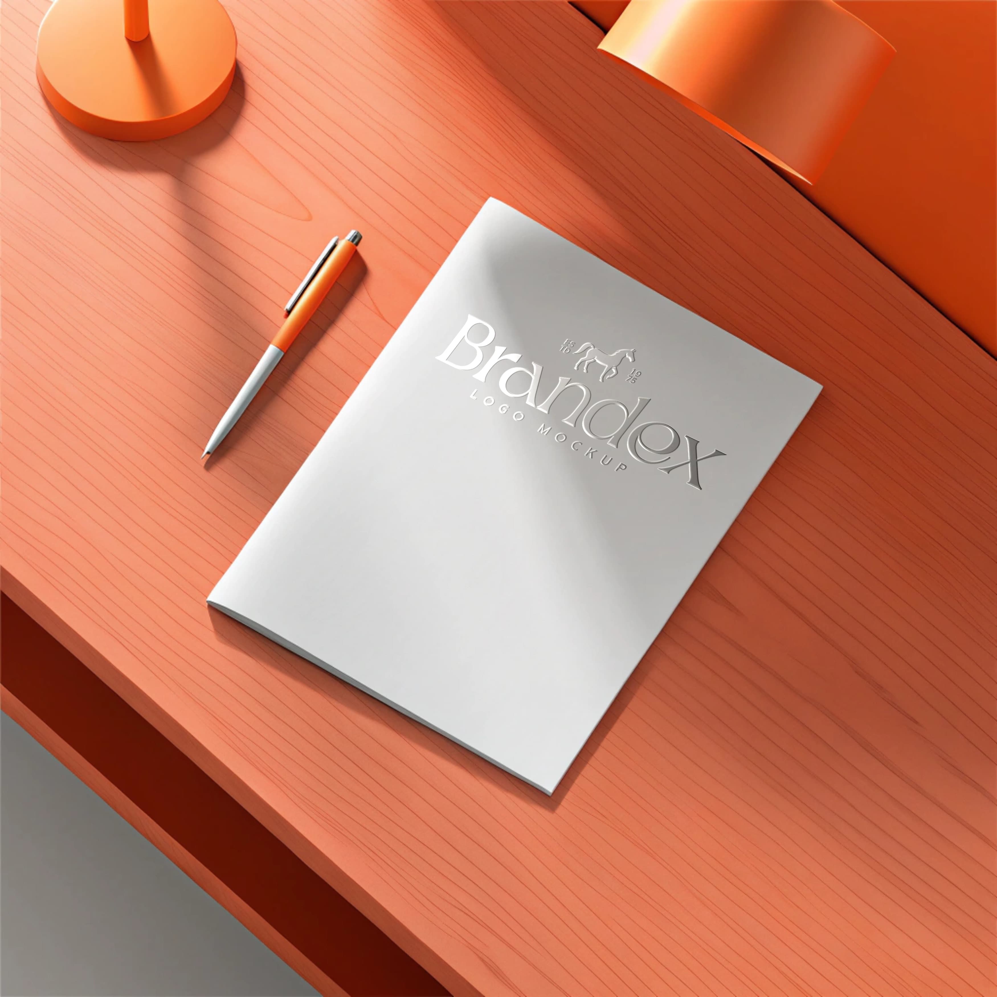 Elegant white brochure mockup on orange desk