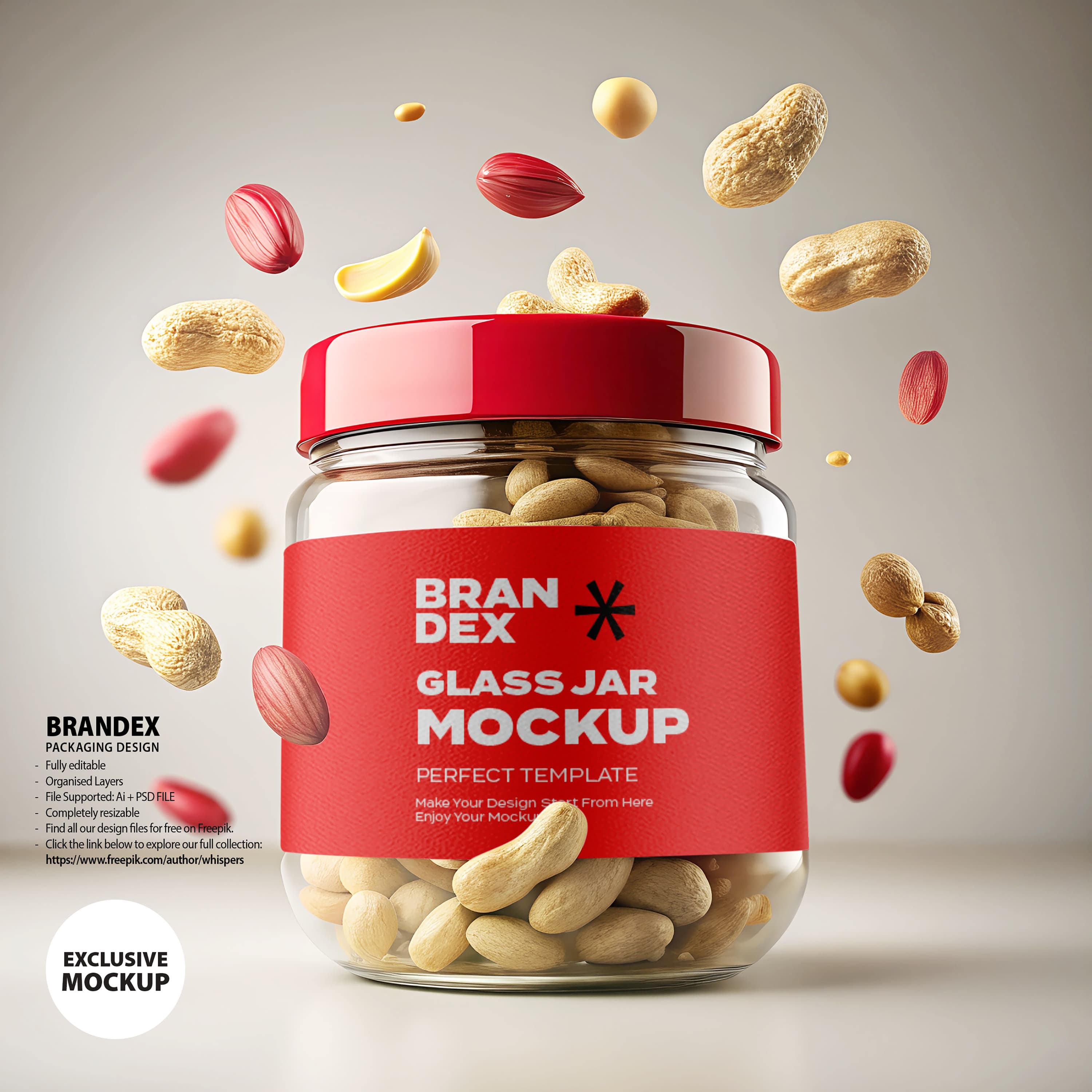 Glass jar with red lid mockup