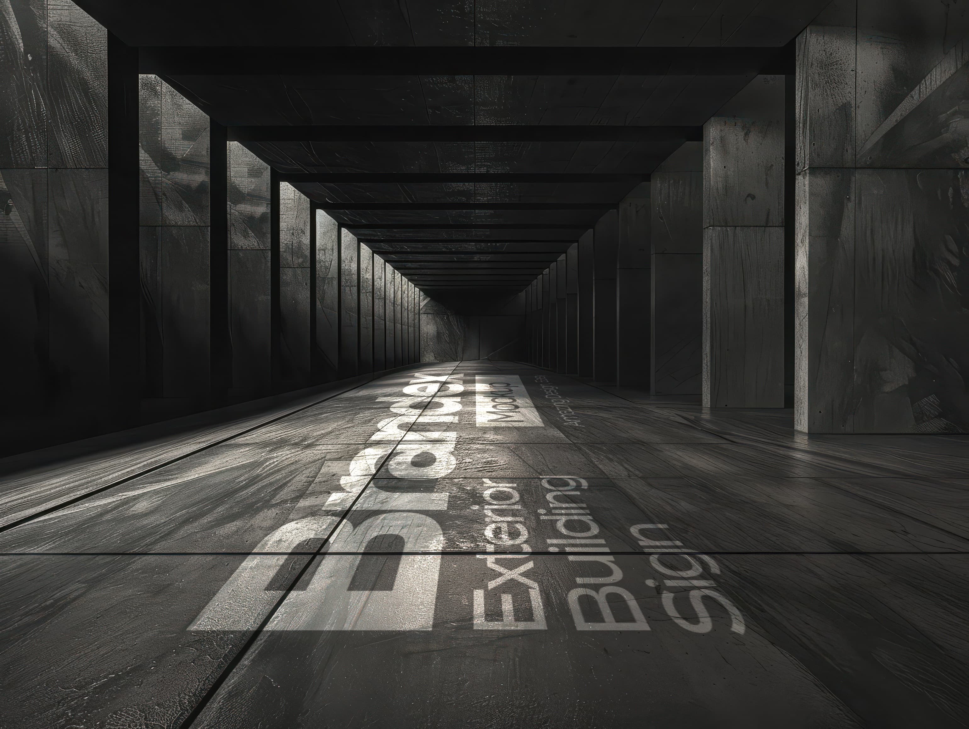 Dark architectural tunnel mockup