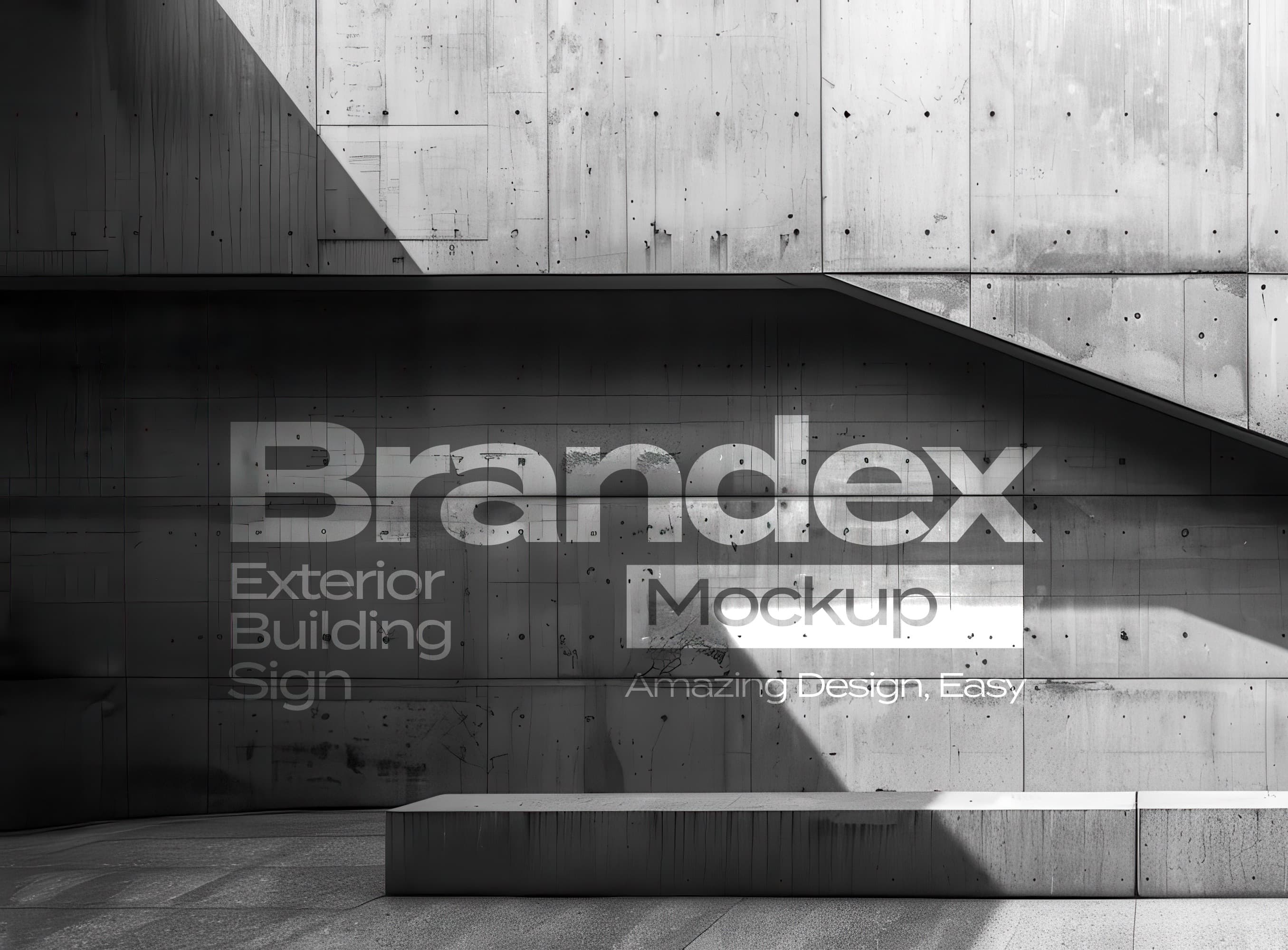 Concrete wall exterior building sign mockup