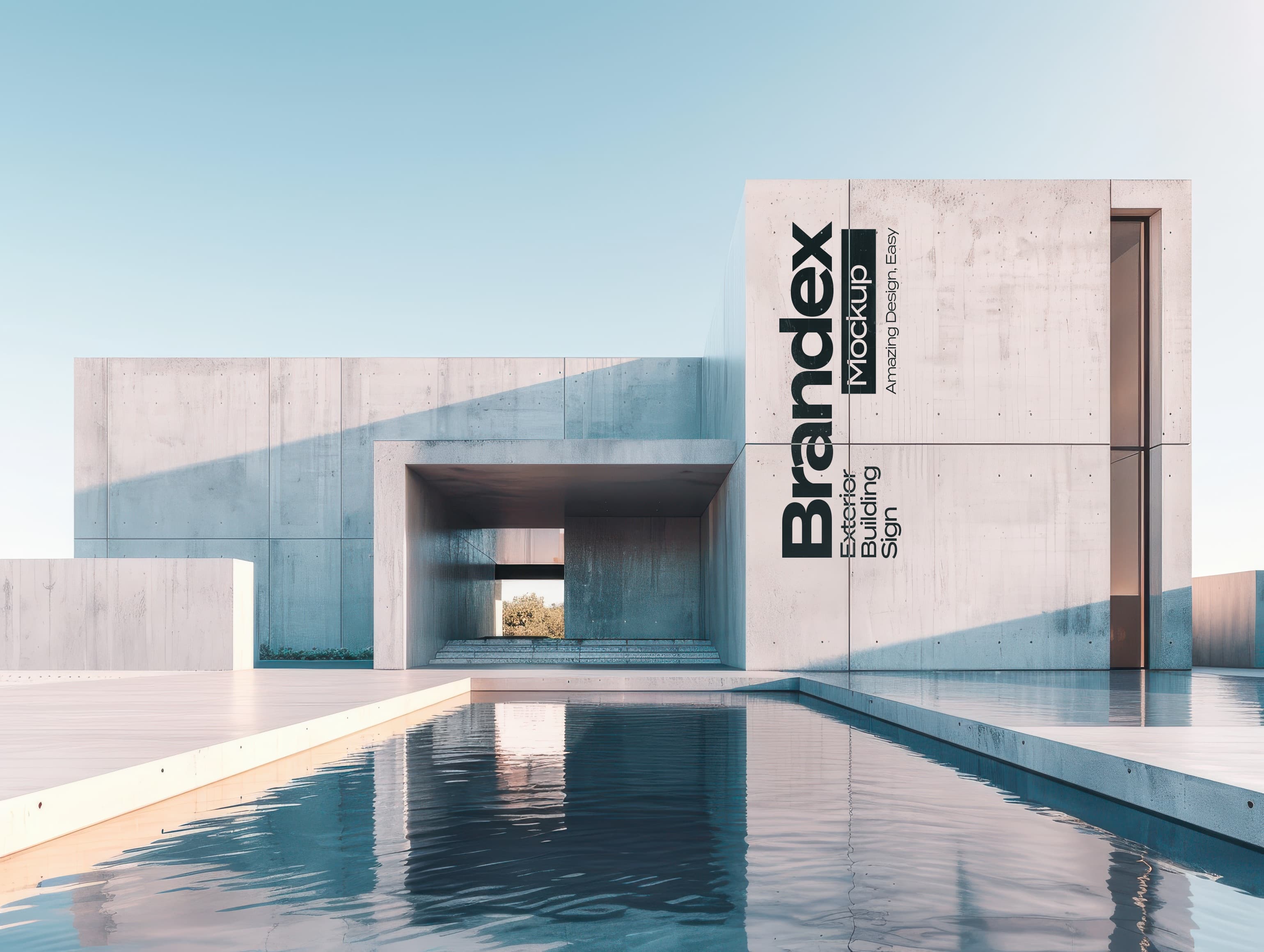Concrete building exterior sign mockup