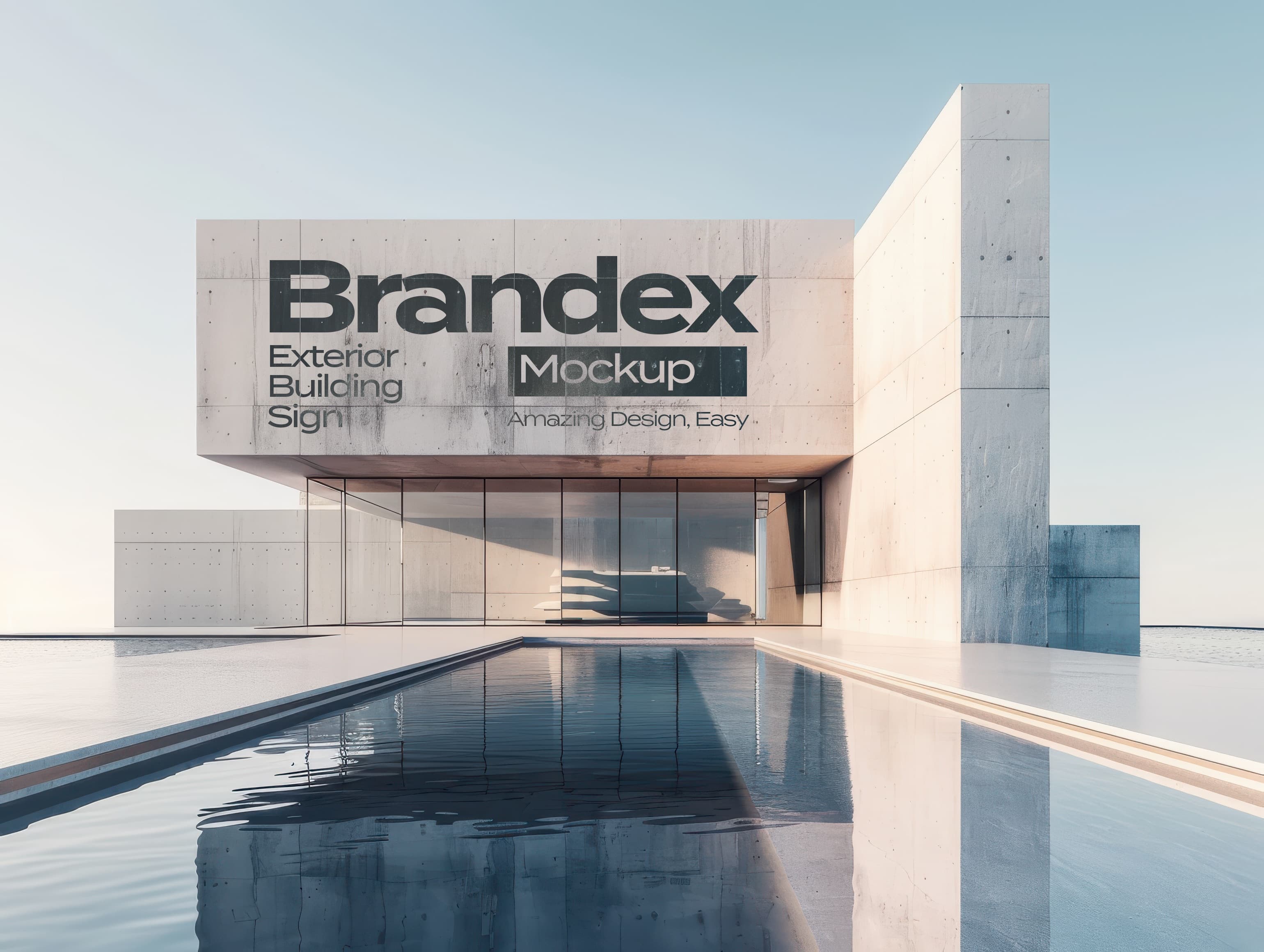 Modern concrete building exterior sign mockup