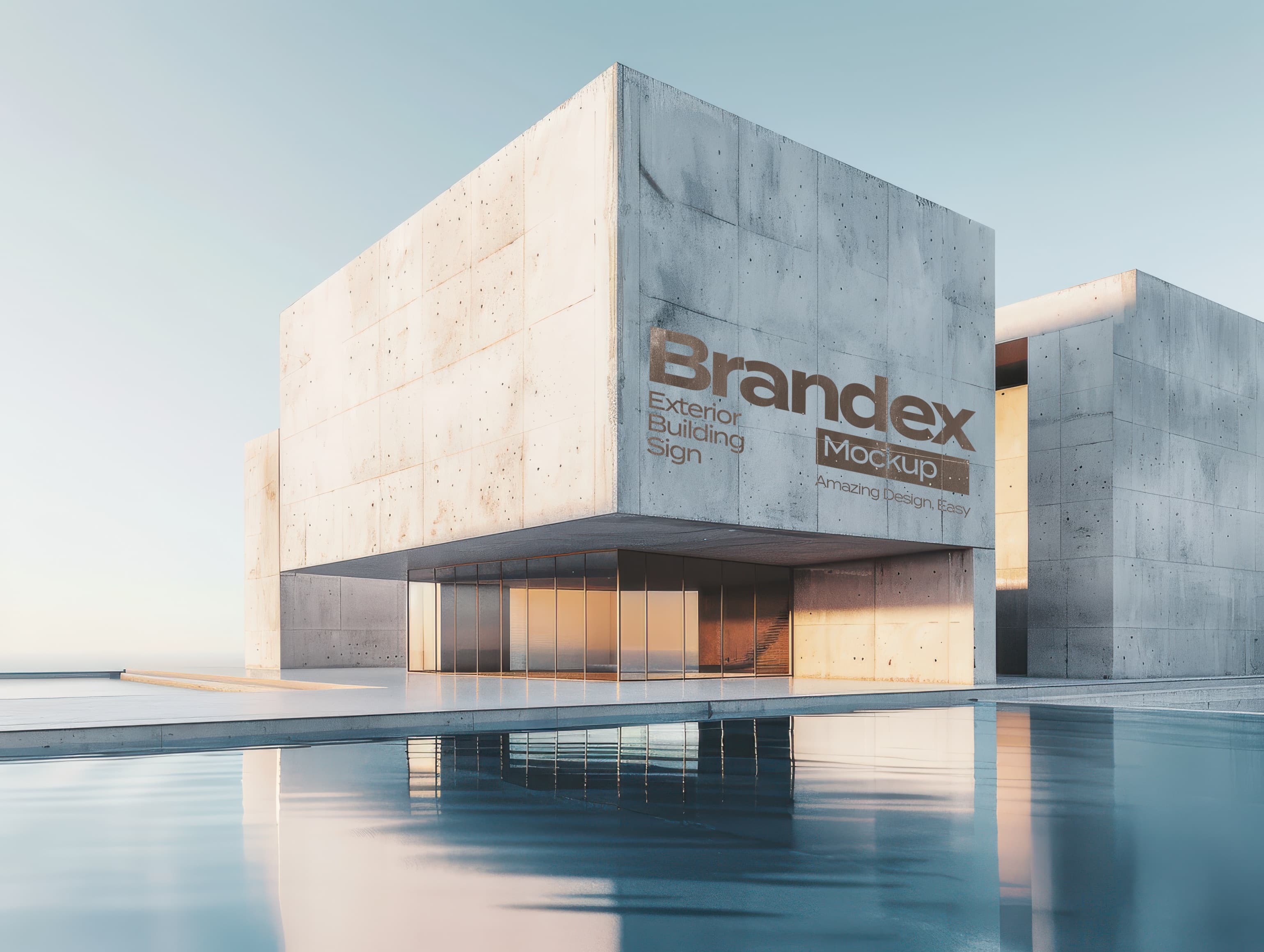 Concrete building exterior sign mockup