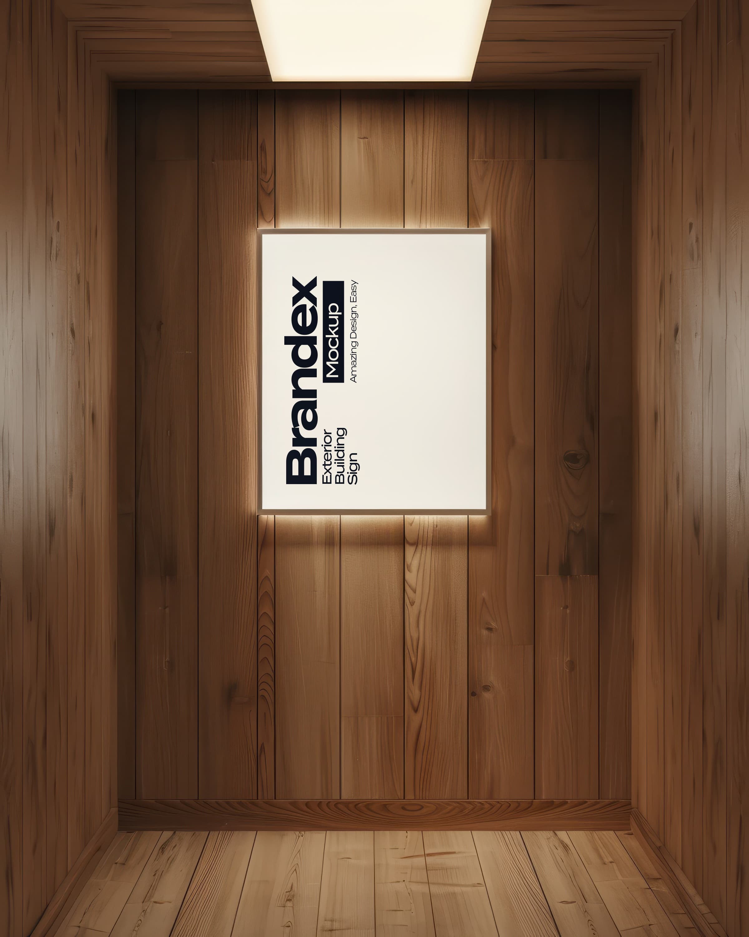 Wooden wall illuminated sign mockup