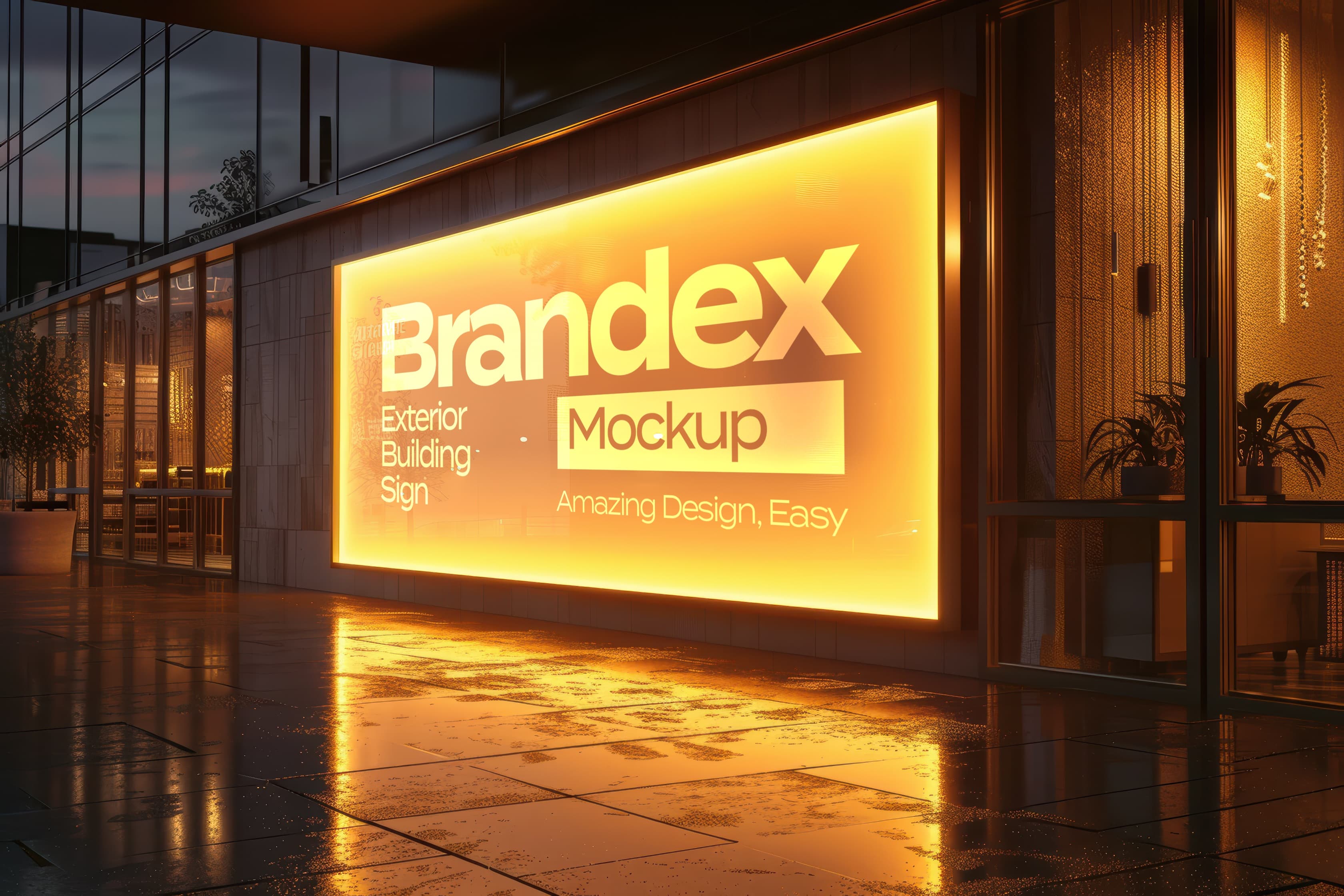Illuminated exterior building sign mockup