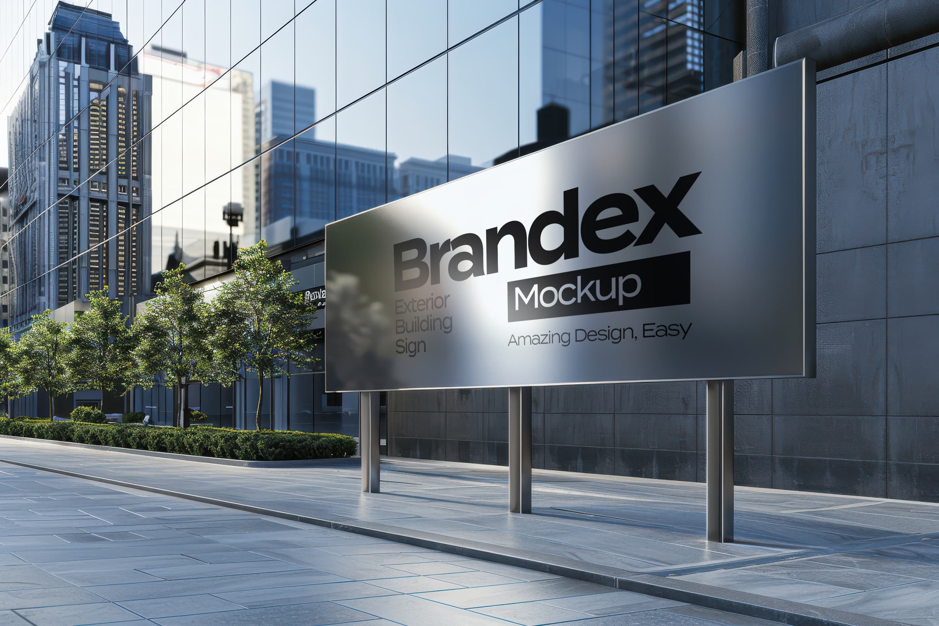 Silver exterior building sign mockup