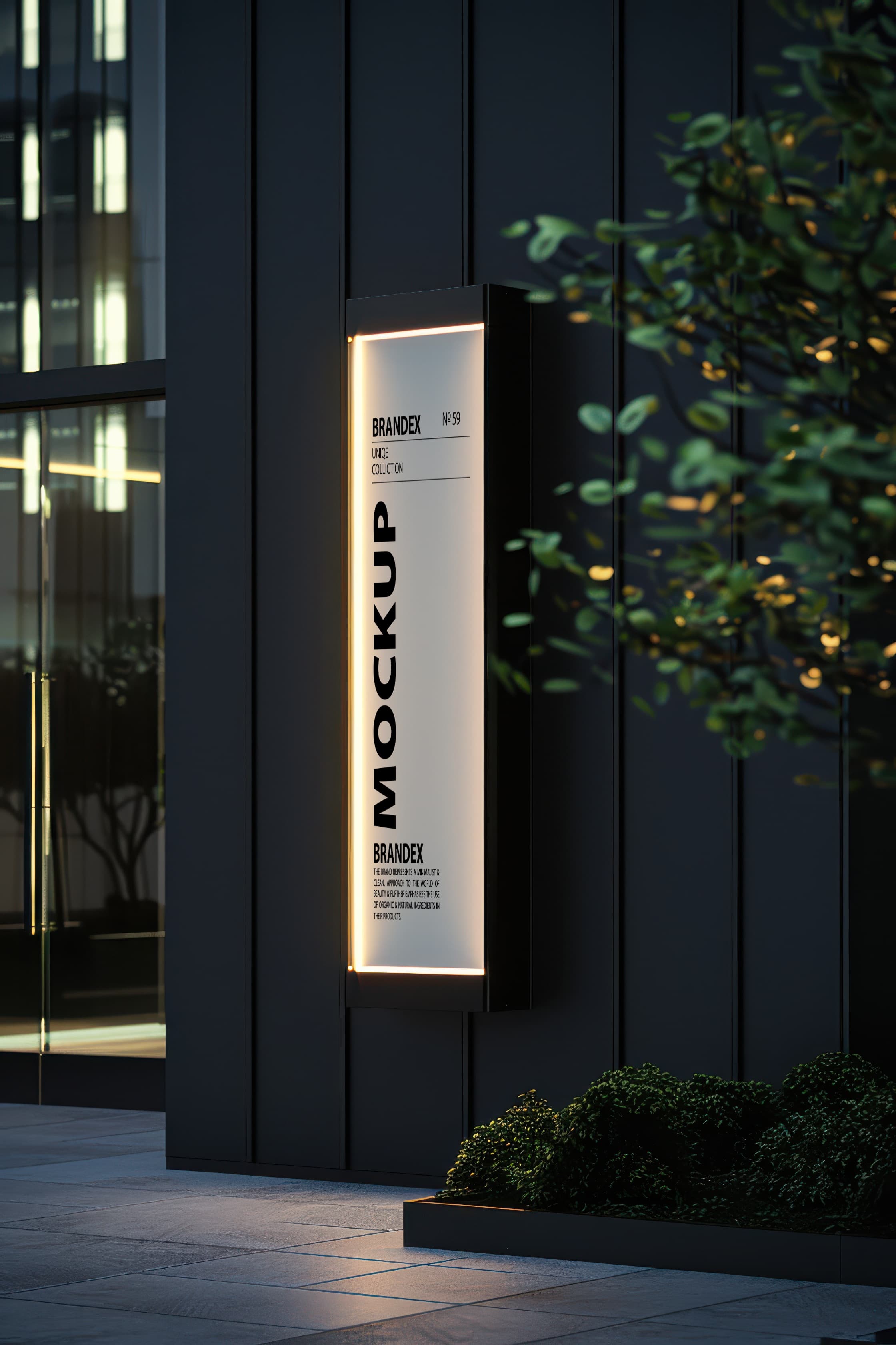 Illuminated wall sign mockup