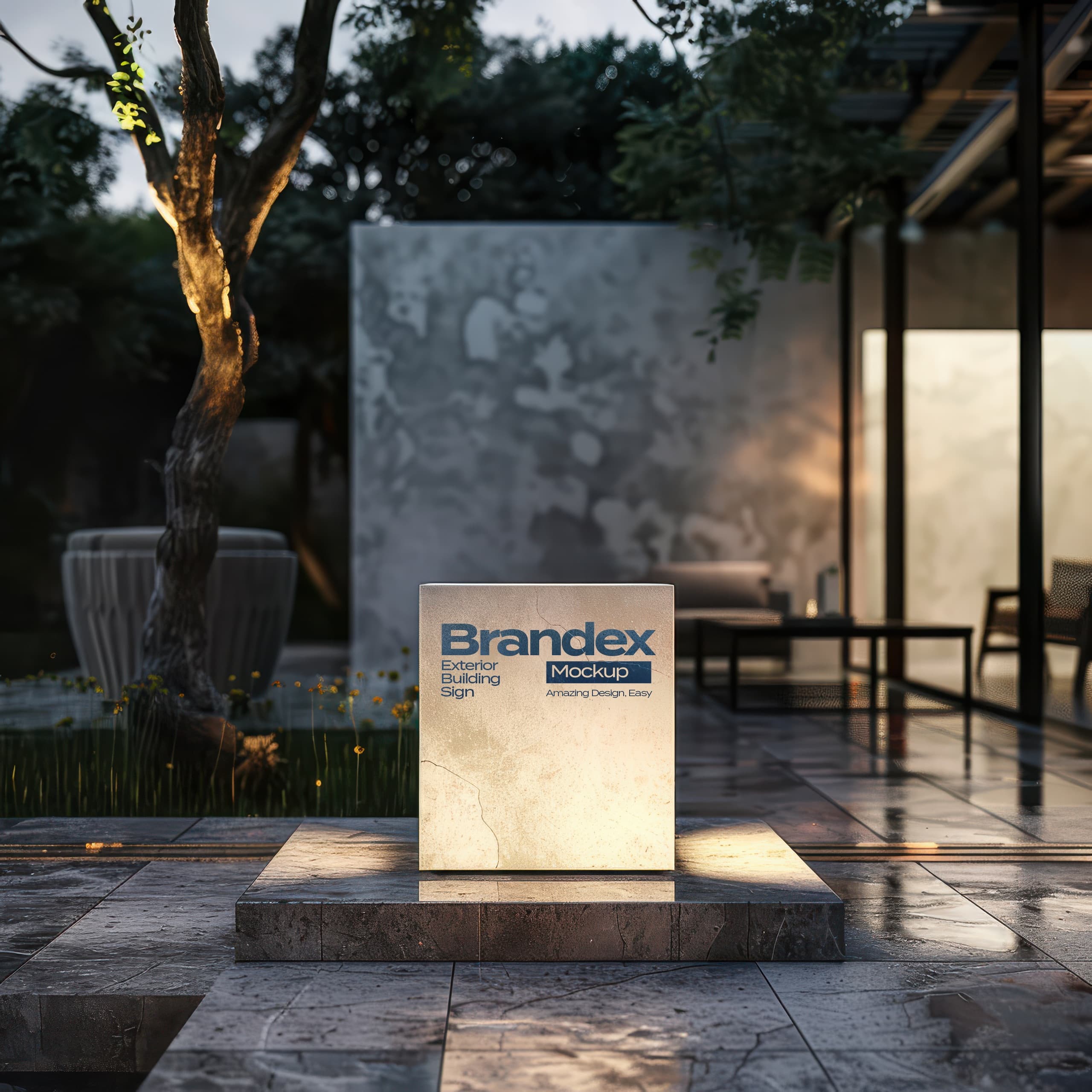 Elegant stone pedestal sign mockup