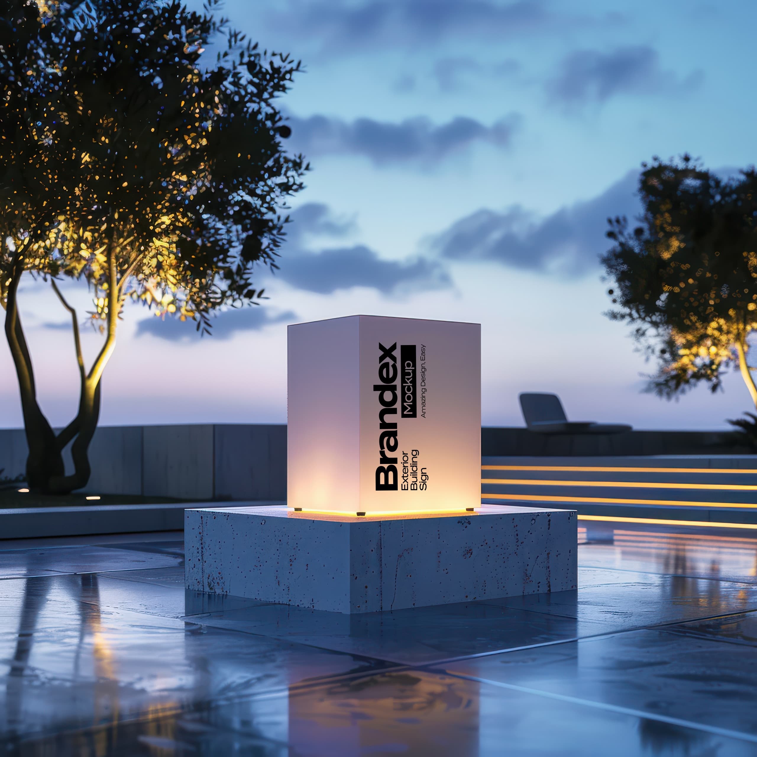 Illuminated outdoor branding sign mockup