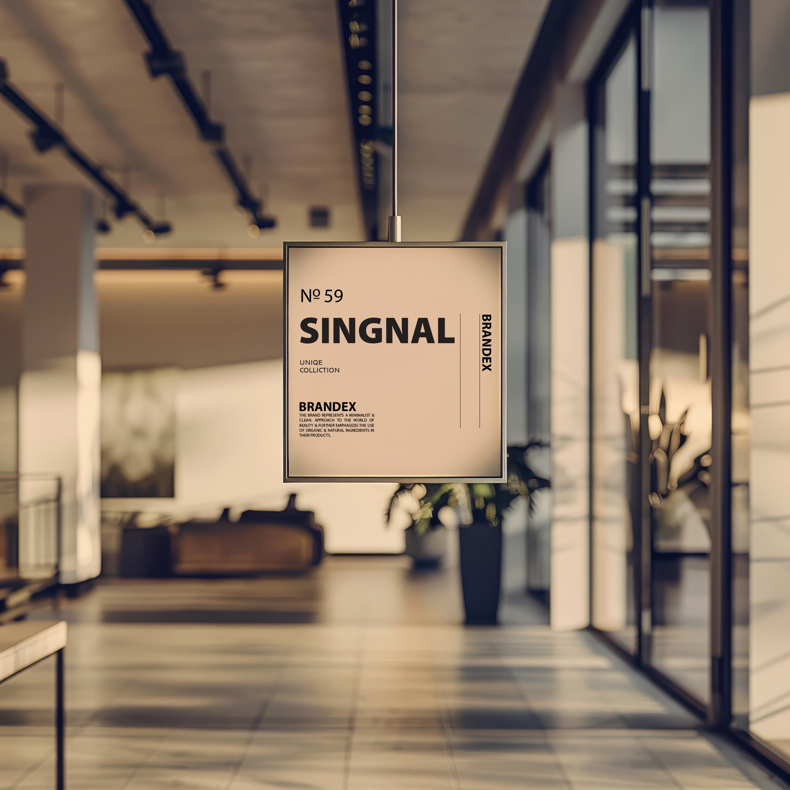 Modern hanging indoor sign mockup