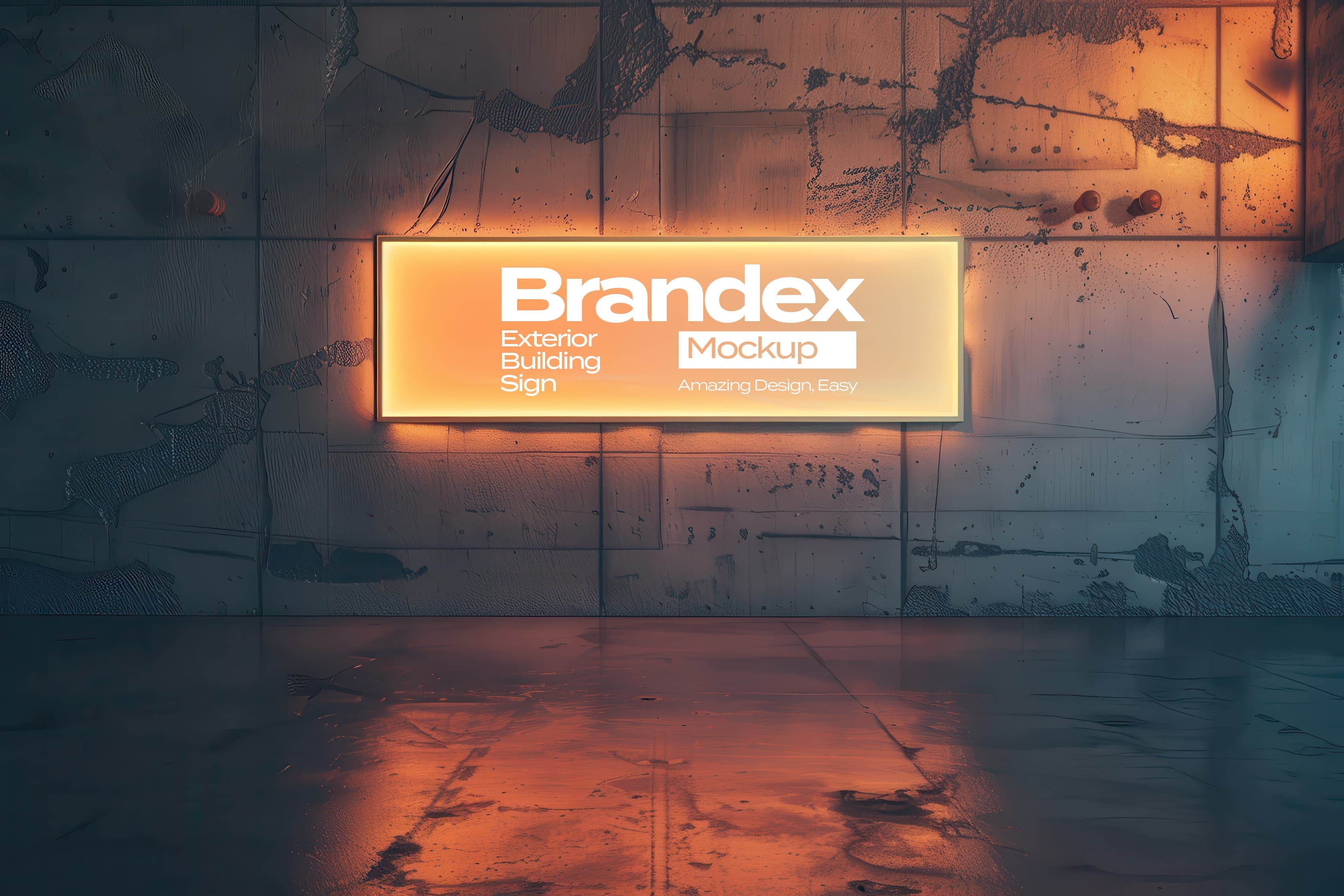 Illuminated exterior wall sign mockup