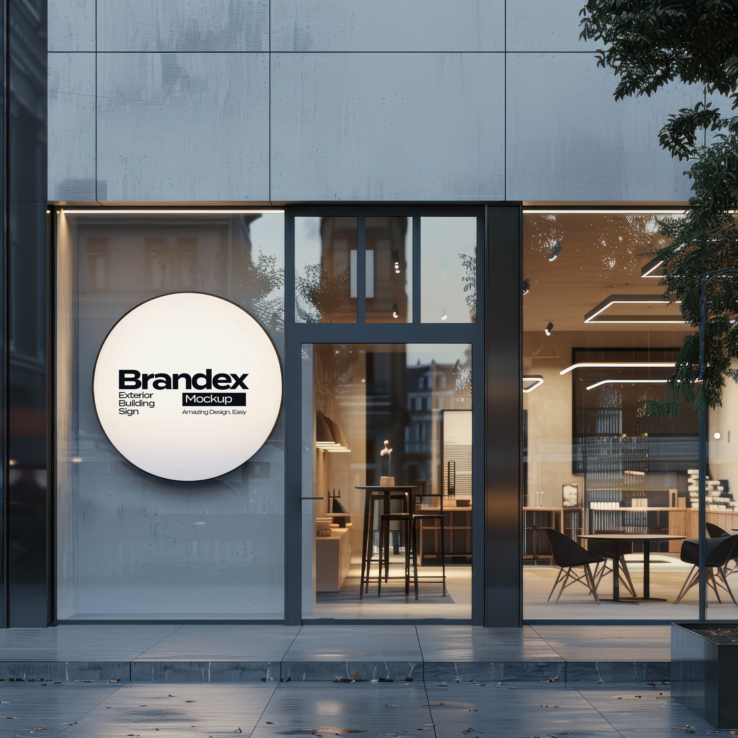 Round exterior building sign mockup
