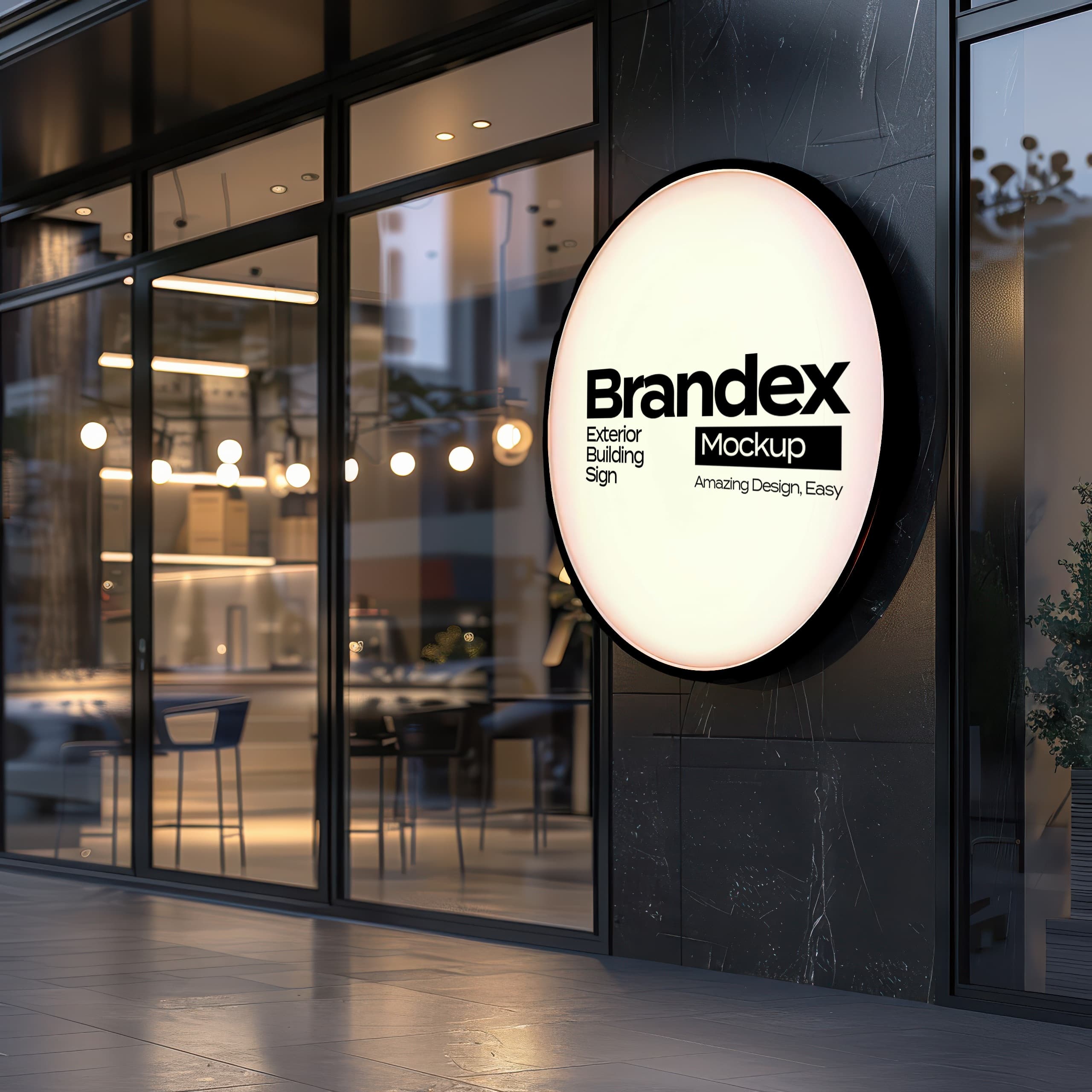 Illuminated round storefront sign mockup