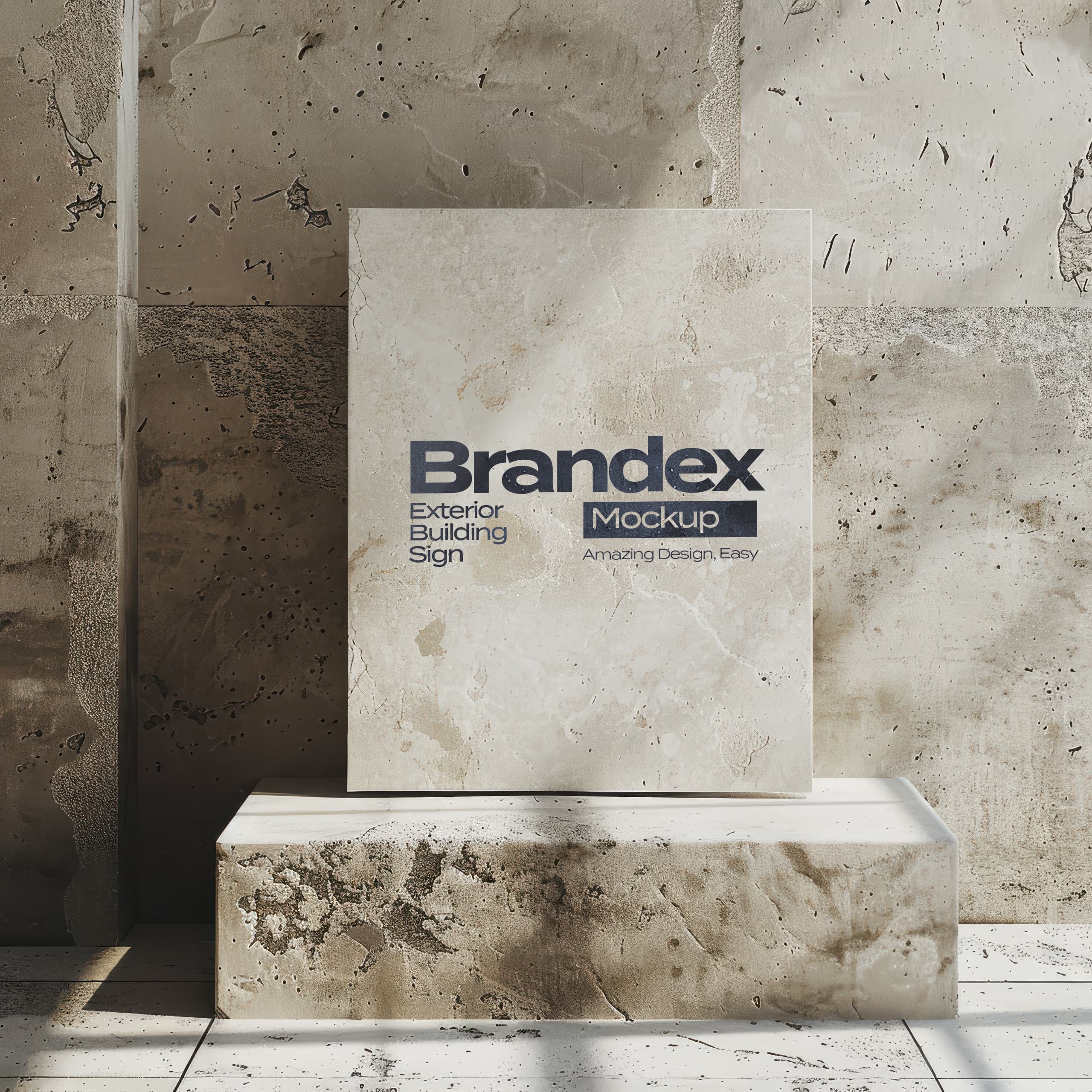 Textured stone building sign mockup