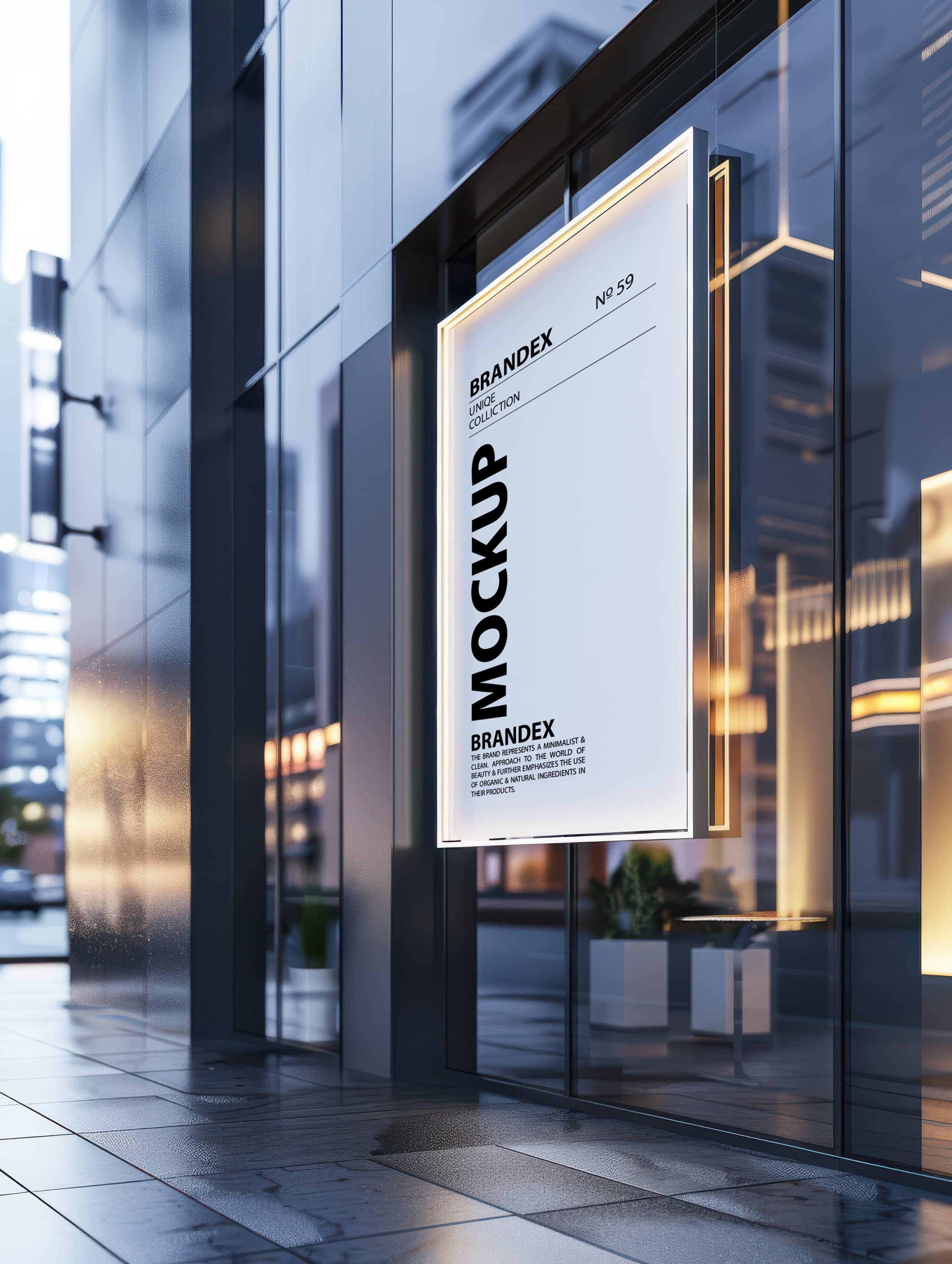 Modern glass storefront signage mockup